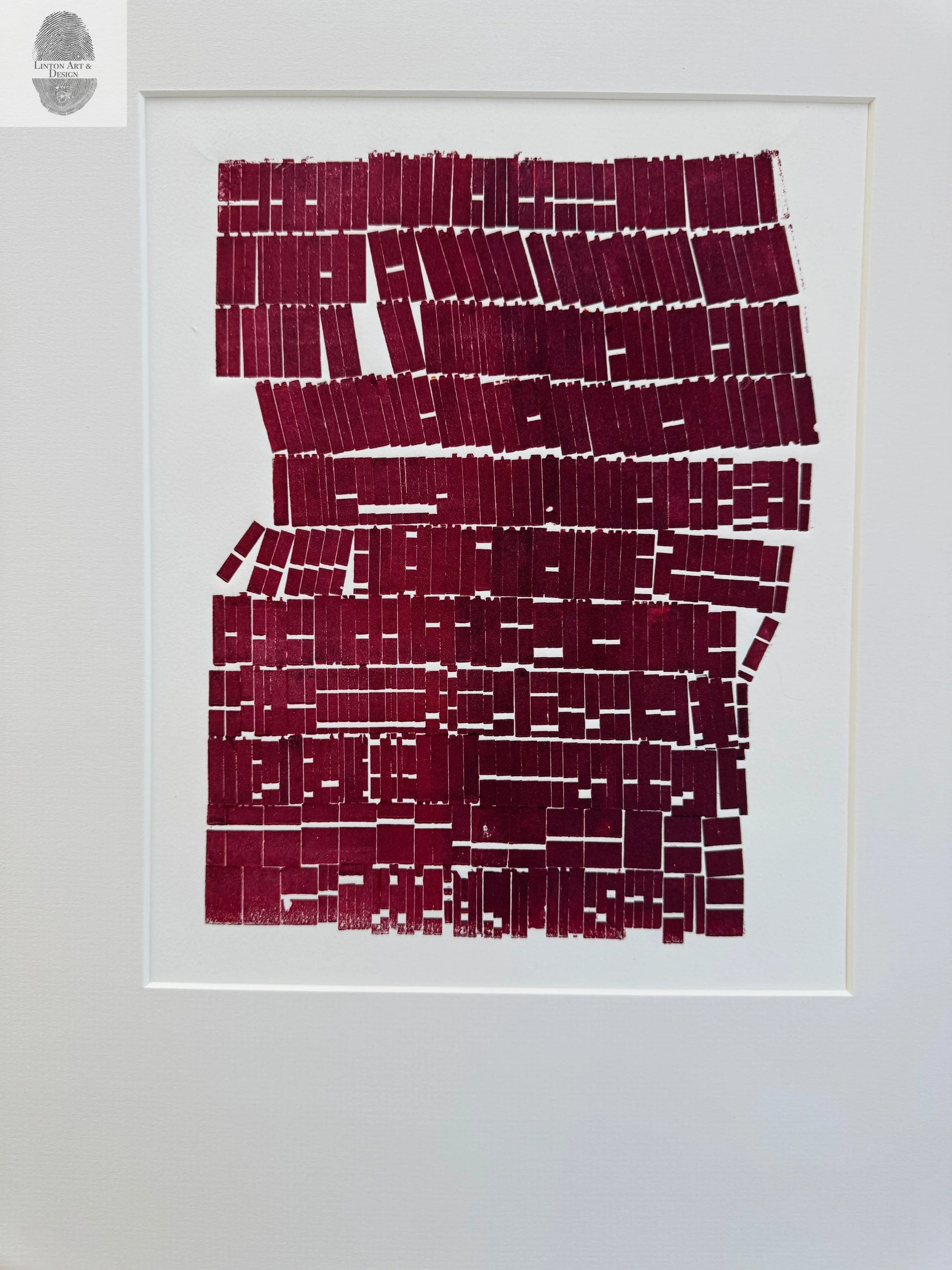 Abstract Red Letter Type Print, Matted, 17x19.5 inches lintonart