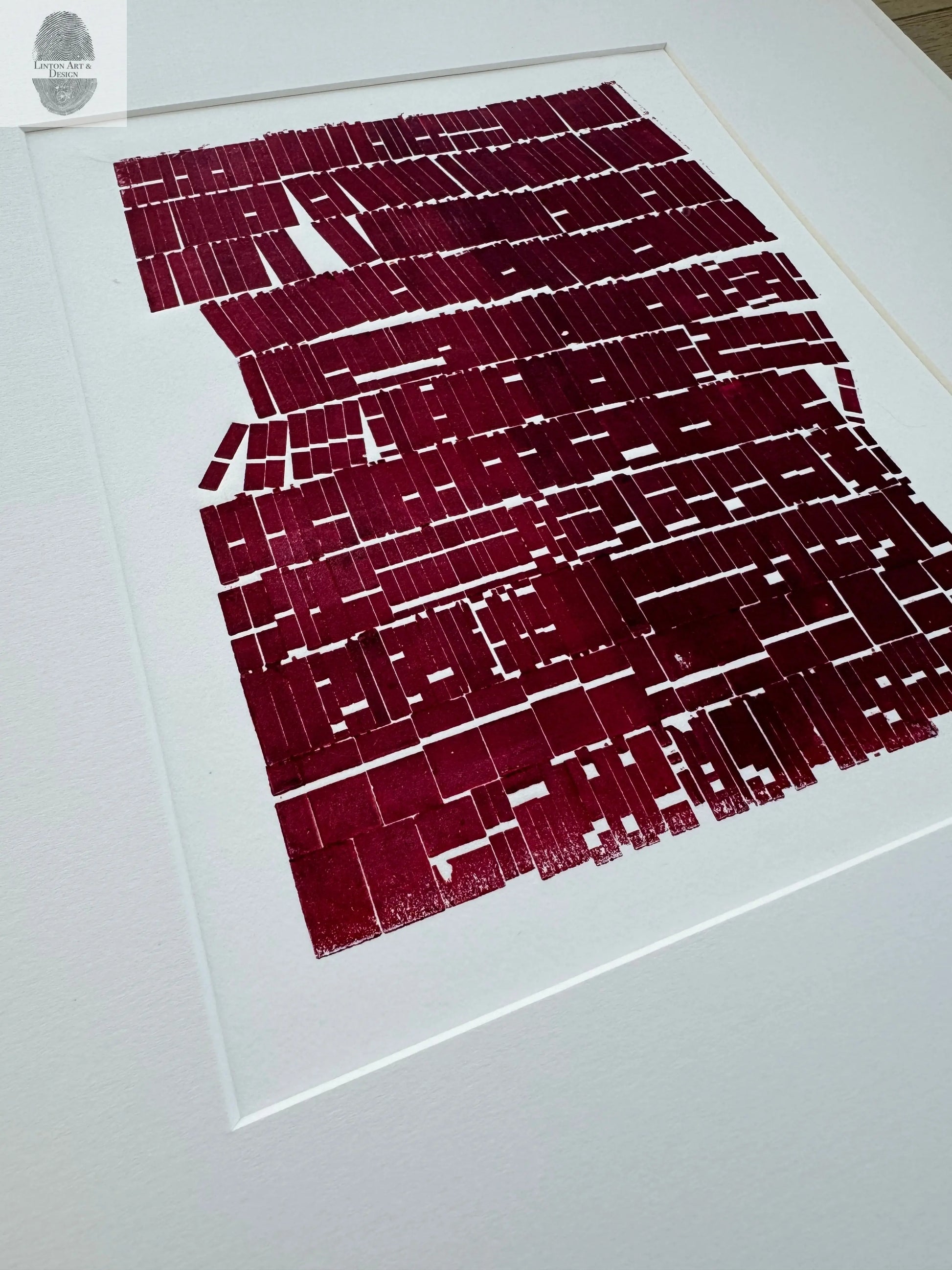 Abstract Red Letter Type Print, Matted, 17x19.5 inches lintonart
