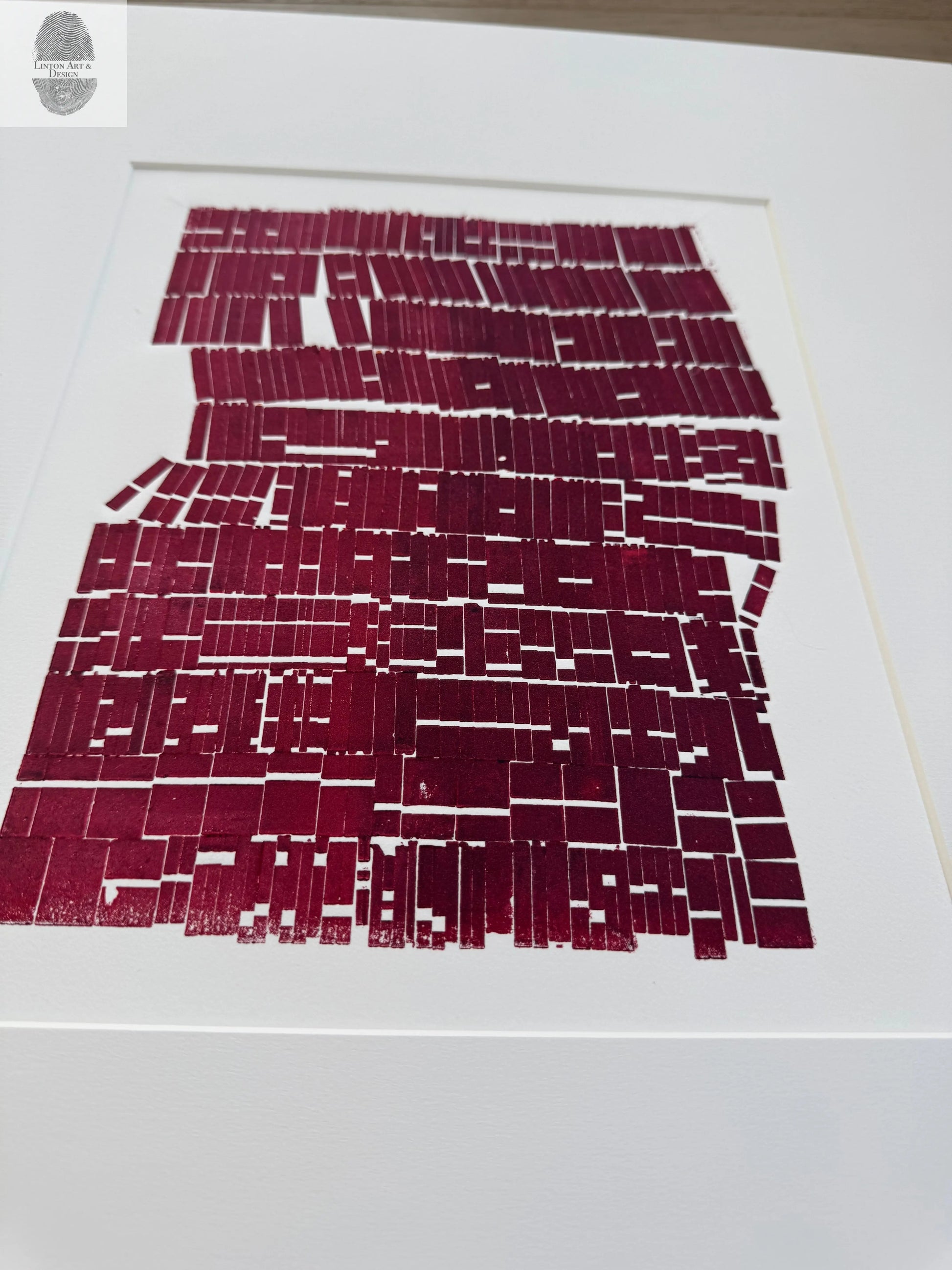 Abstract Red Letter Type Print, Matted, 17x19.5 inches lintonart