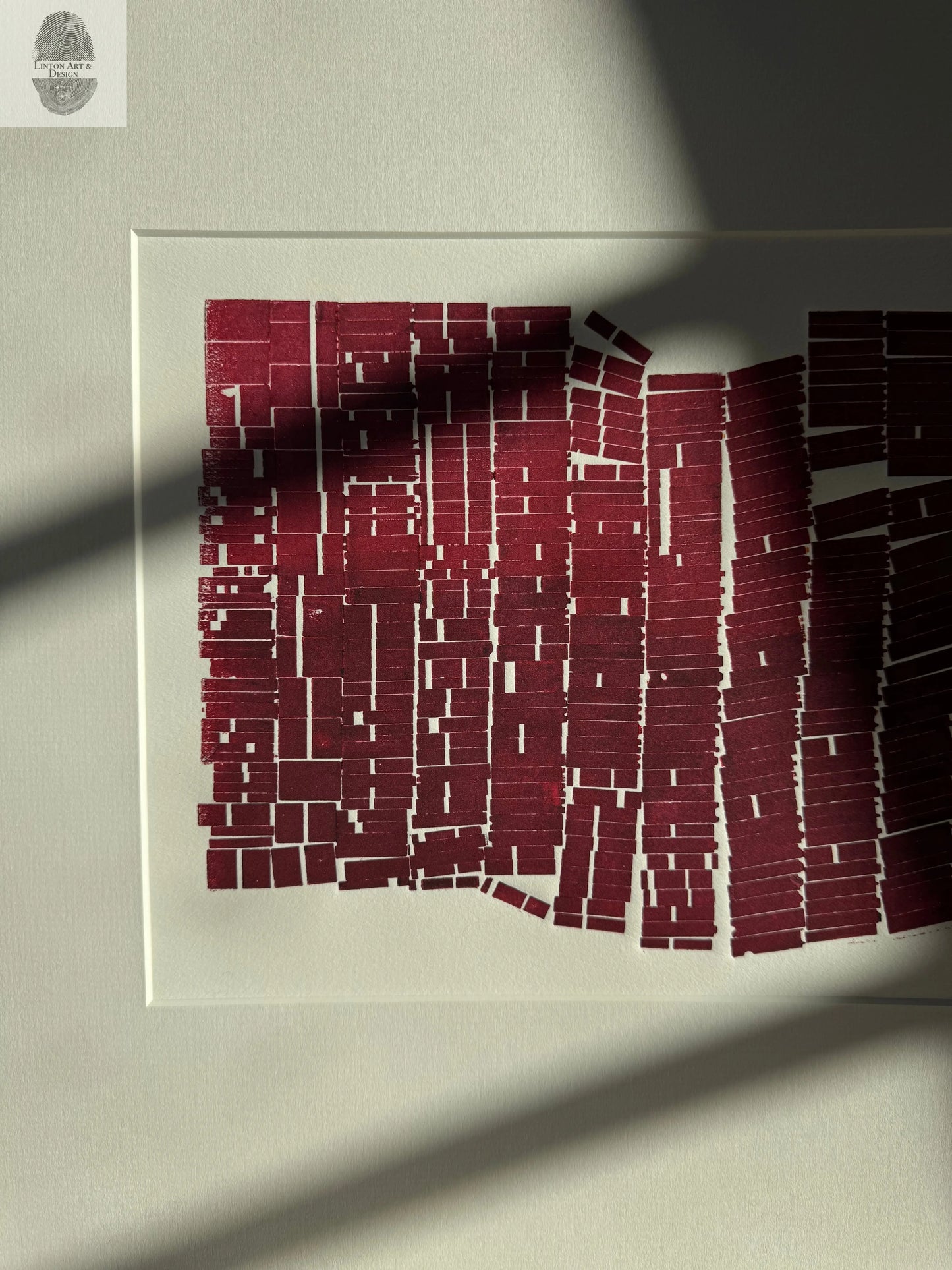 Abstract Red Letter Type Print, Matted, 17x19.5 inches lintonart