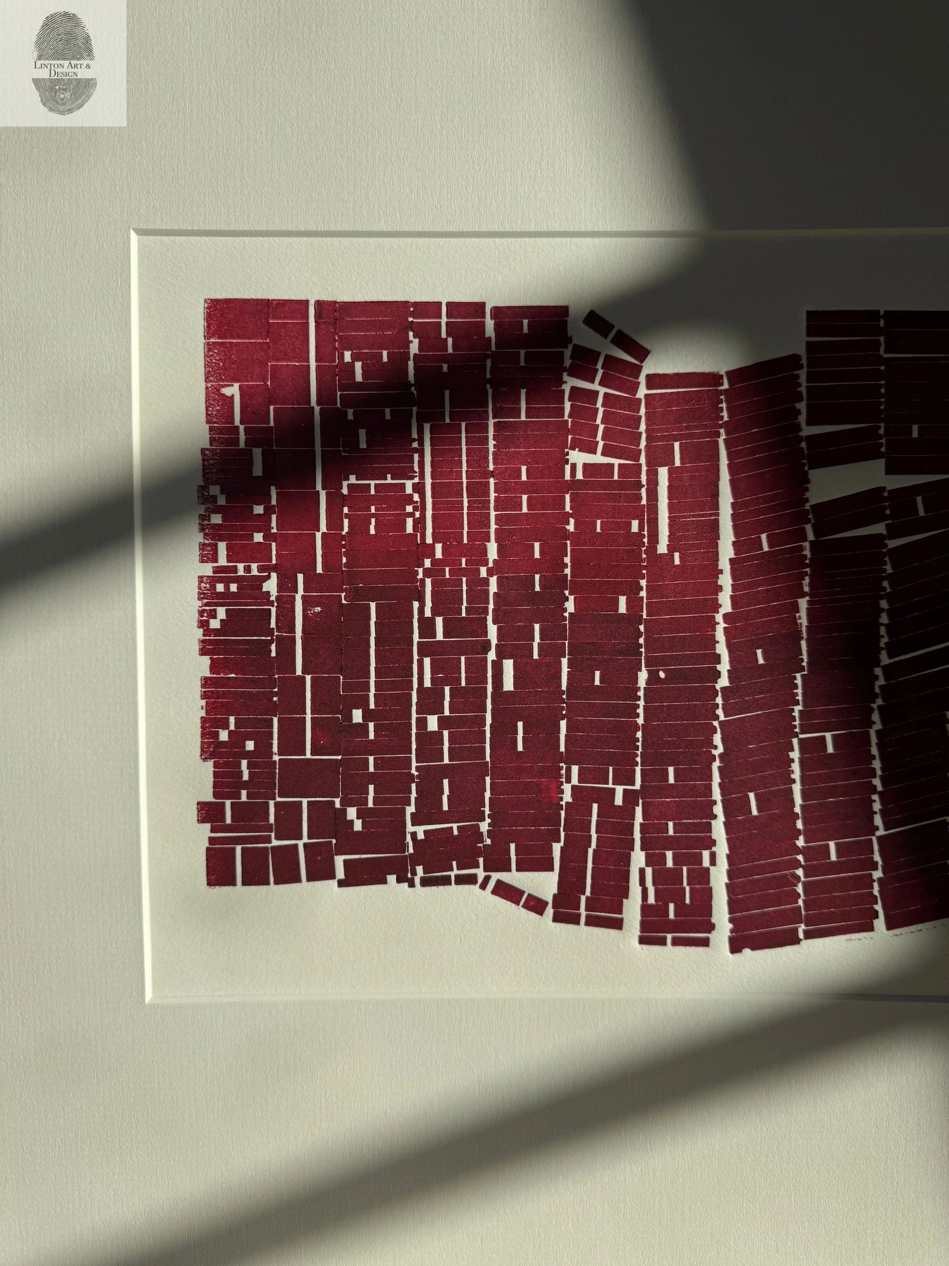 Abstract Red Letter Type Print, Matted, 17x19.5 inches lintonart
