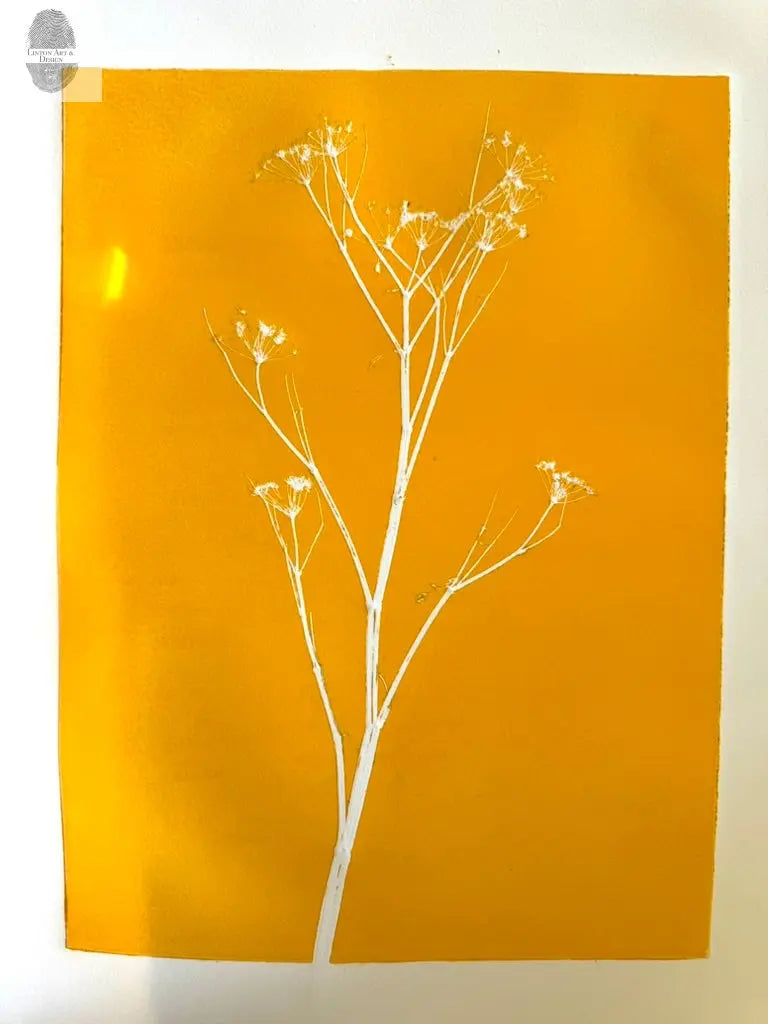 Bright Yellow Wild Fennel Monotype Print, Original 19x15 inches lintonart