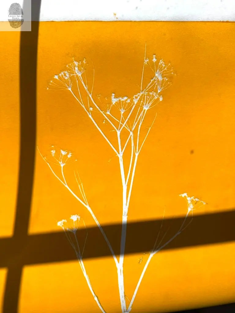 Bright Yellow Wild Fennel Monotype Print, Original 19x15 inches lintonart