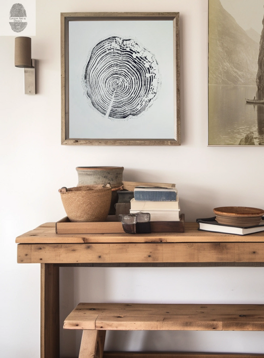 California Redwood, San Francisco, 30 years, 18x24 inch print, hand pressed print, tree ring art, wood slice, wedding tree, Woodcut print, by Erik Linton lintonart