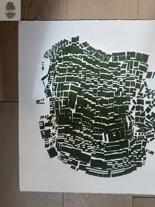 "Cooler Heads" Abstract Green letter Type MonoPrint 18x17 lintonart