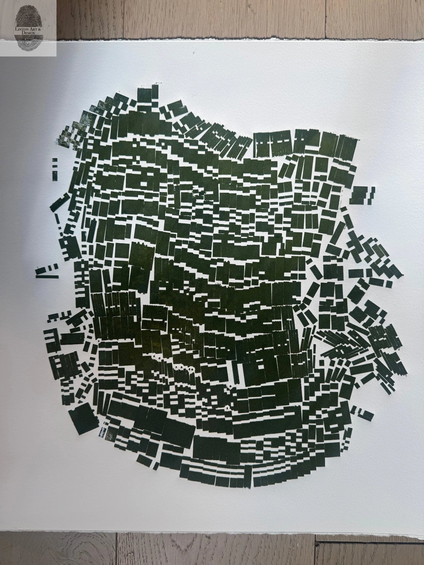 "Cooler Heads" Abstract Green letter Type MonoPrint 18x17 lintonart