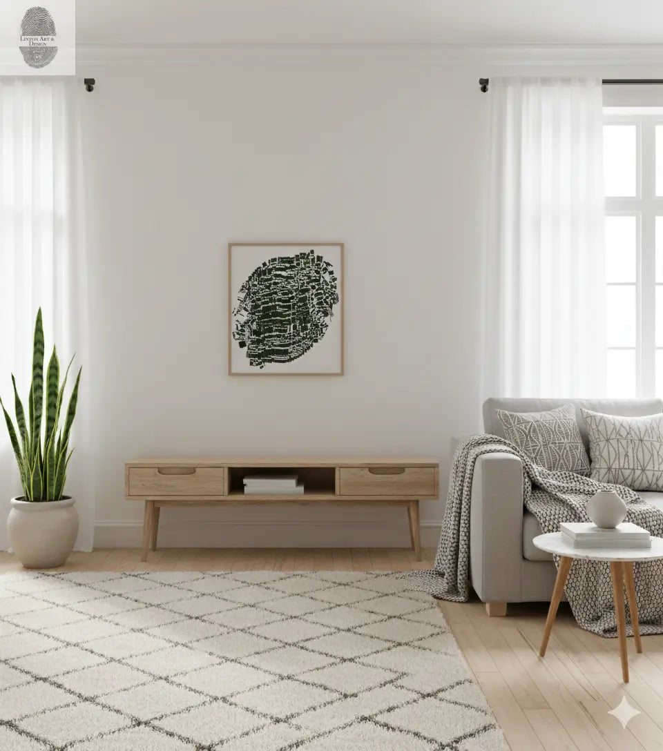 "Corralled" Abstract Green Letter Type MonoPrint 19.5x17 inches lintonart