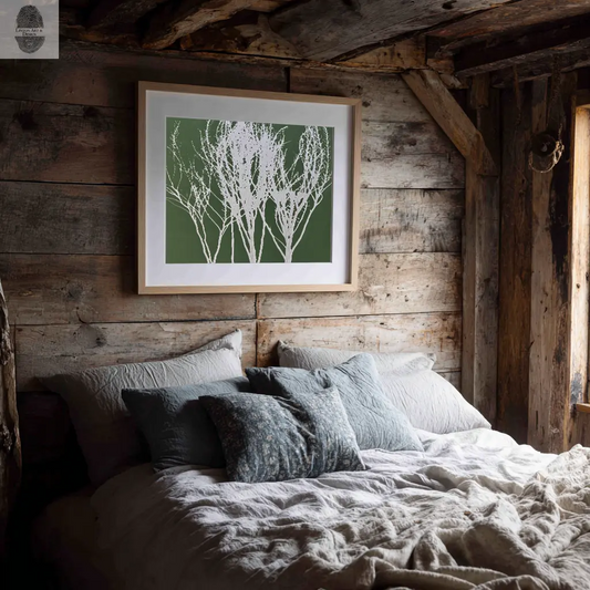 Dried Weeds Hand-Pressed Botanical Monotype on Green - Original MonoPrint 24x23 inches lintonart