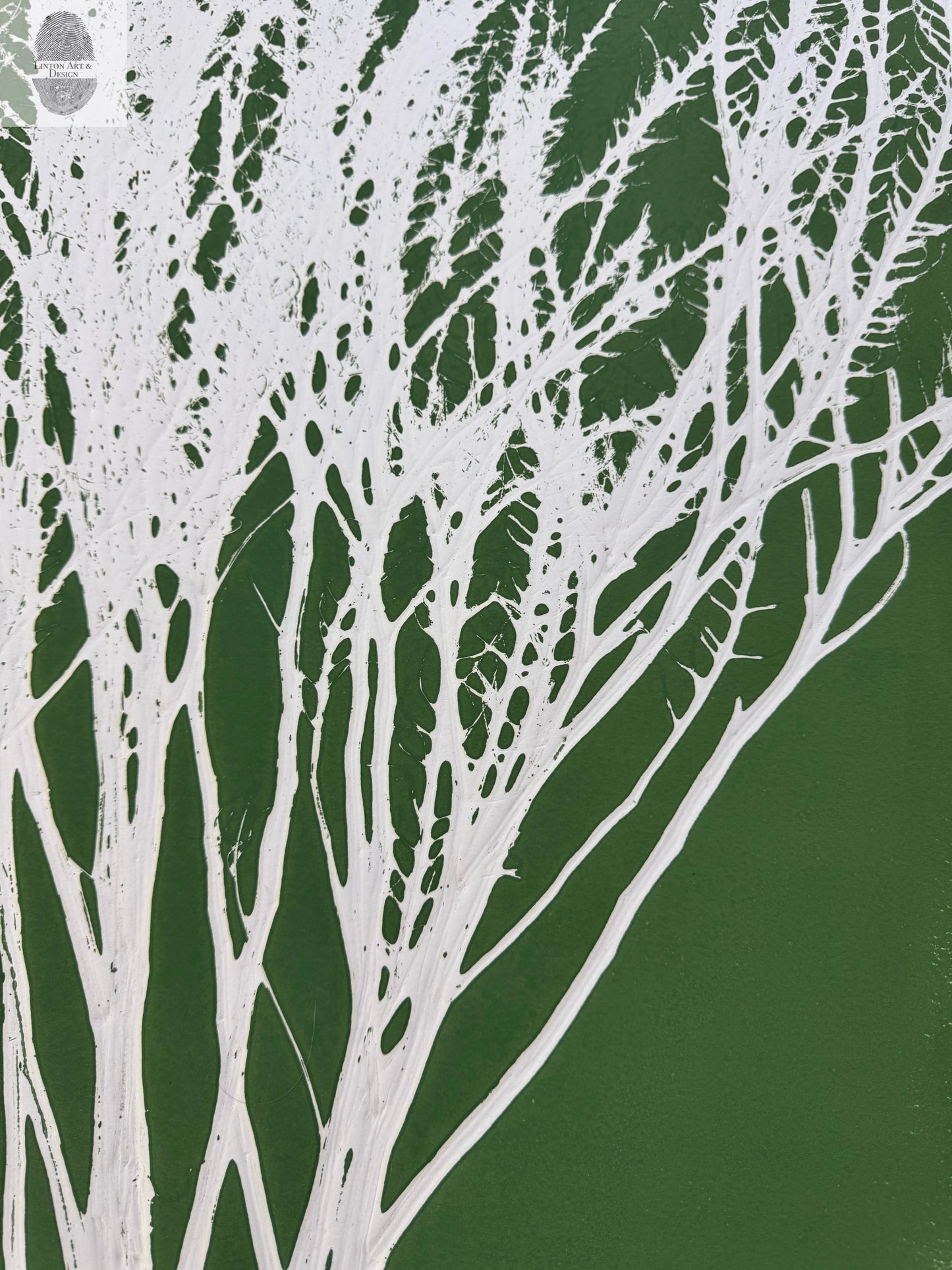Dried Weeds Hand-Pressed Botanical Monotype on Green - Original MonoPrint 24x23 inches lintonart