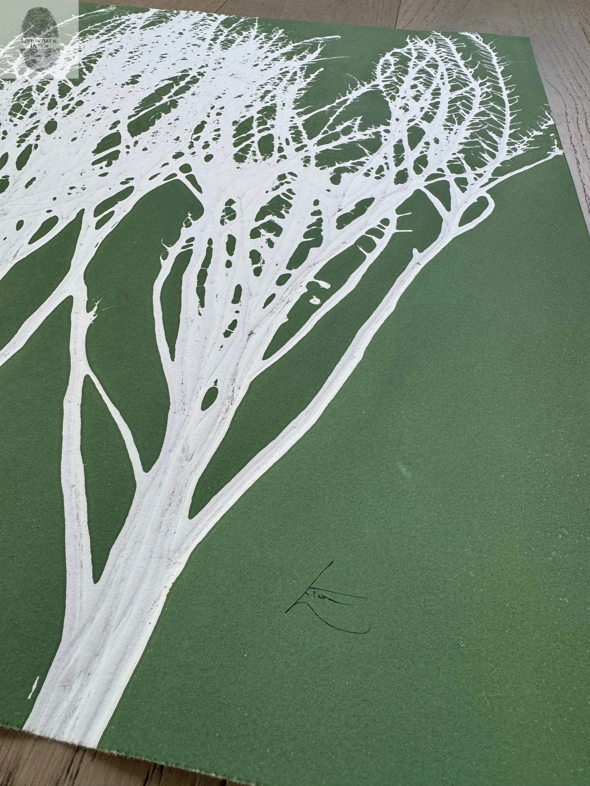 Dried Weeds Hand-Pressed Botanical Monotype on Green - Original MonoPrint 24x23 inches lintonart