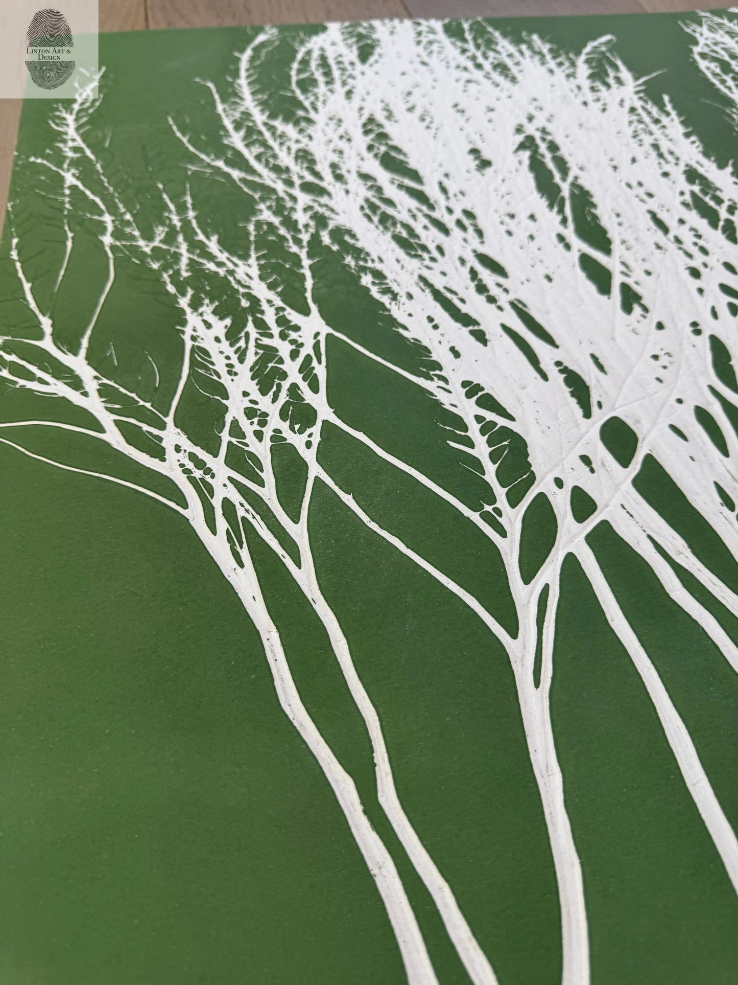 Dried Weeds Hand-Pressed Botanical Monotype on Green - Original MonoPrint 24x23 inches lintonart