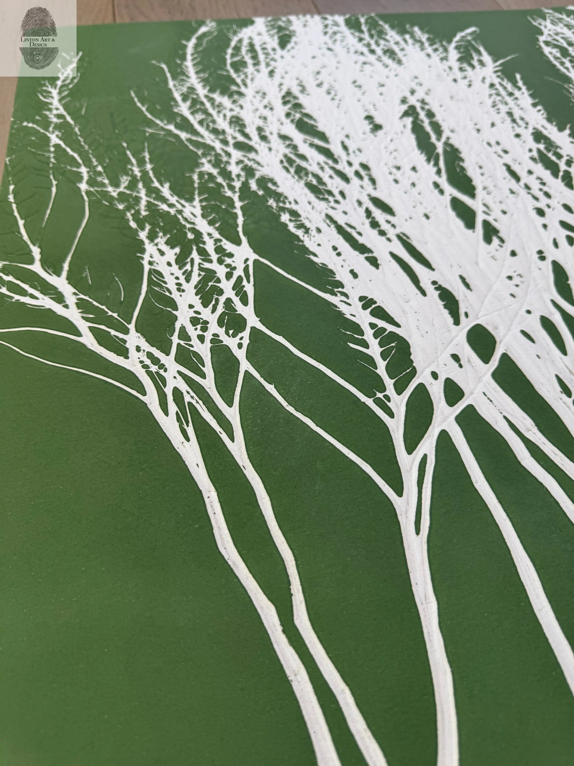 Dried Weeds Hand-Pressed Botanical Monotype on Green - Original MonoPrint 24x23 inches lintonart