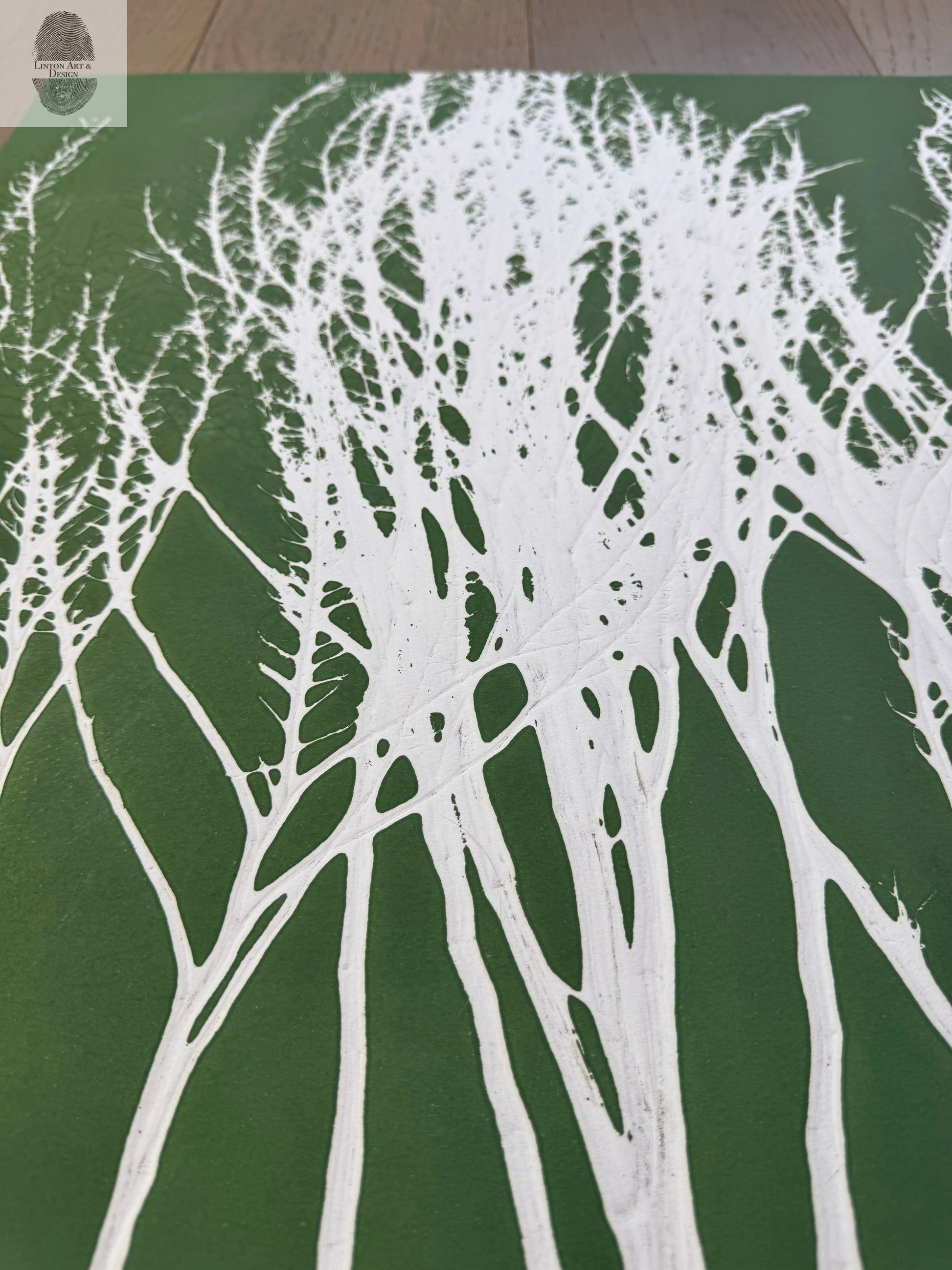 Dried Weeds Hand-Pressed Botanical Monotype on Green - Original MonoPrint 24x23 inches lintonart