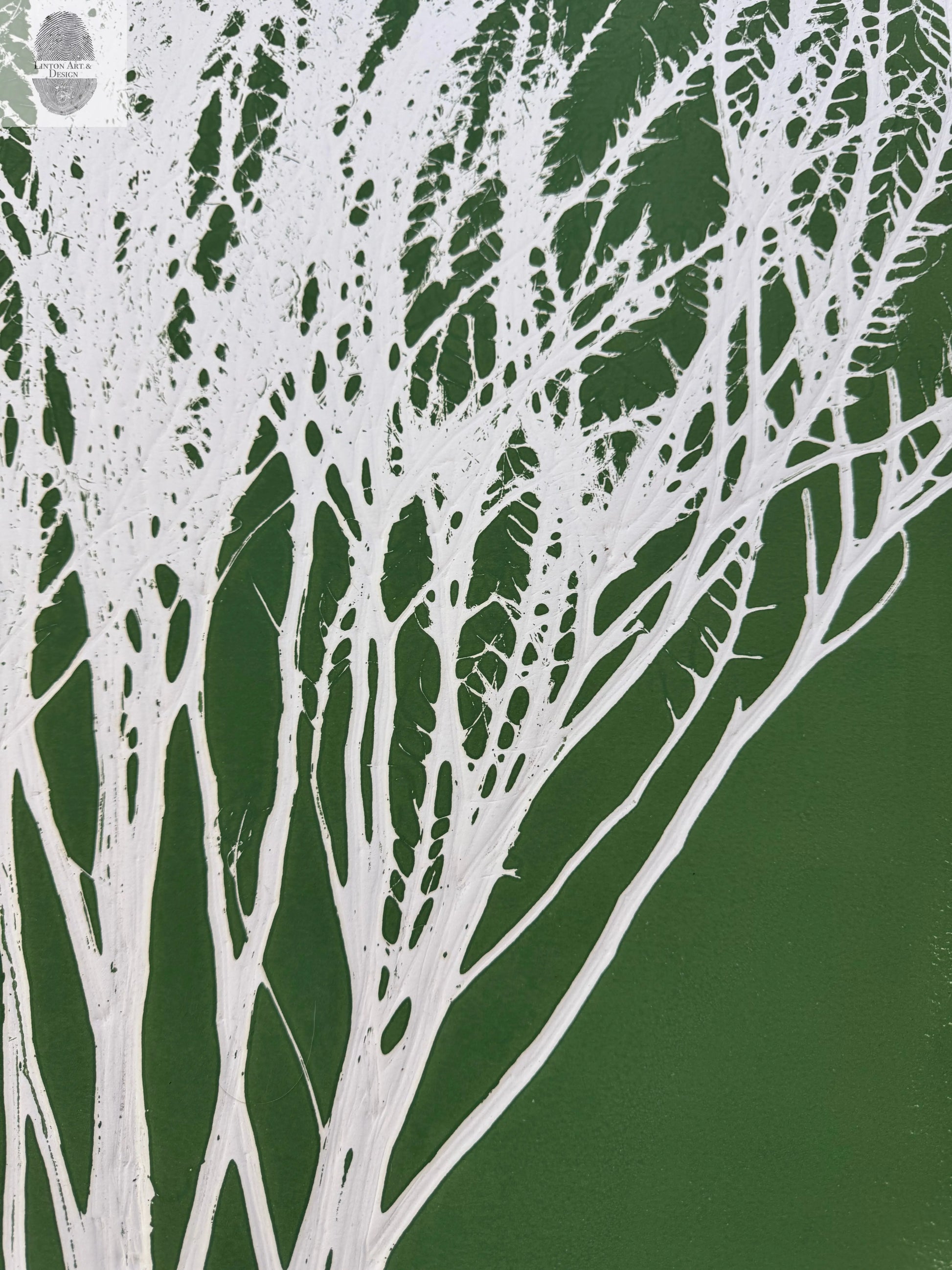 Dried Weeds Hand-Pressed Botanical Monotype on Green - Original MonoPrint 24x23 inches lintonart