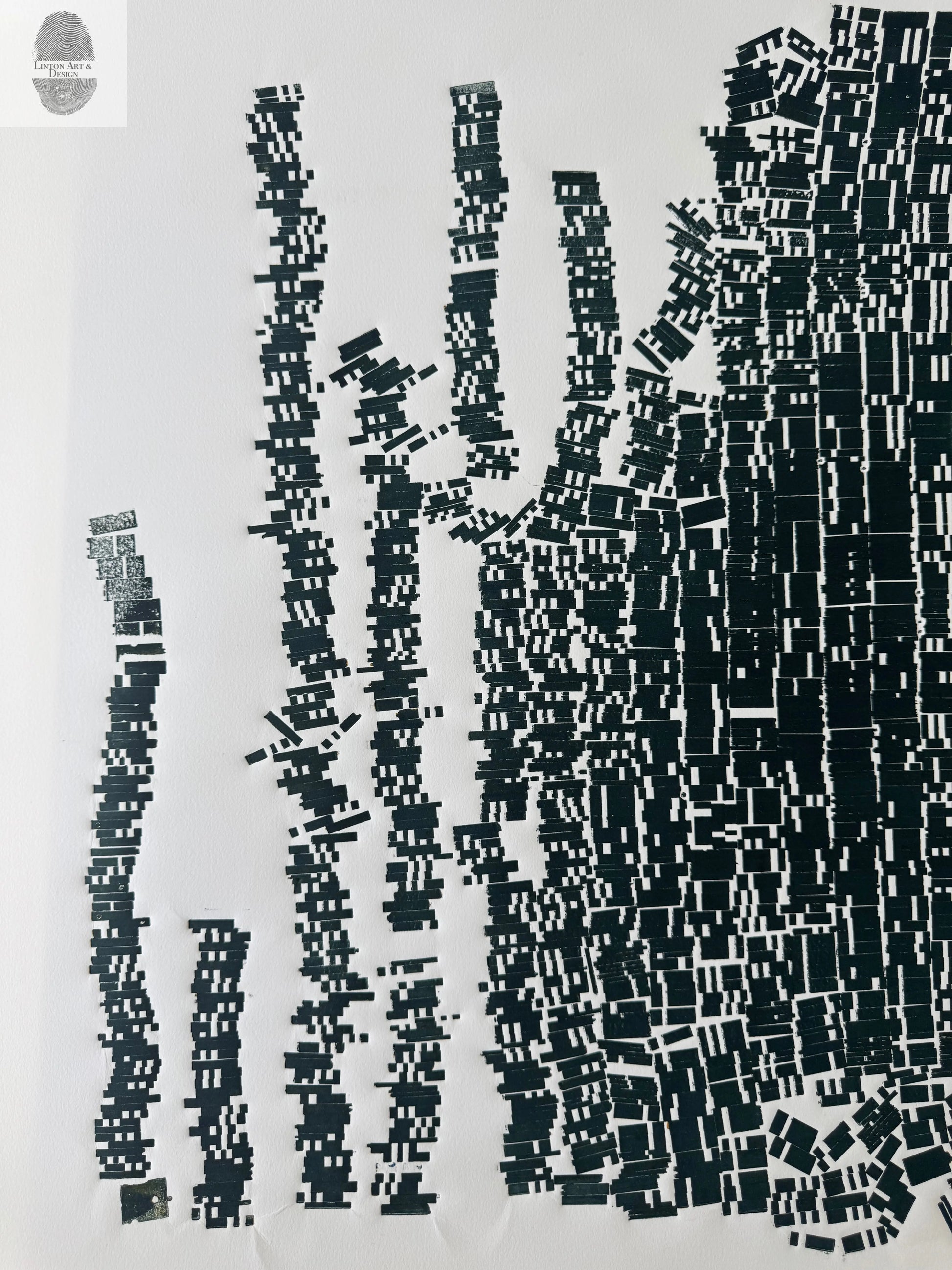 "File Your Complaint Here" Abstract Forest Green Letter Type, Monotype, 24.5x25 Inches lintonart