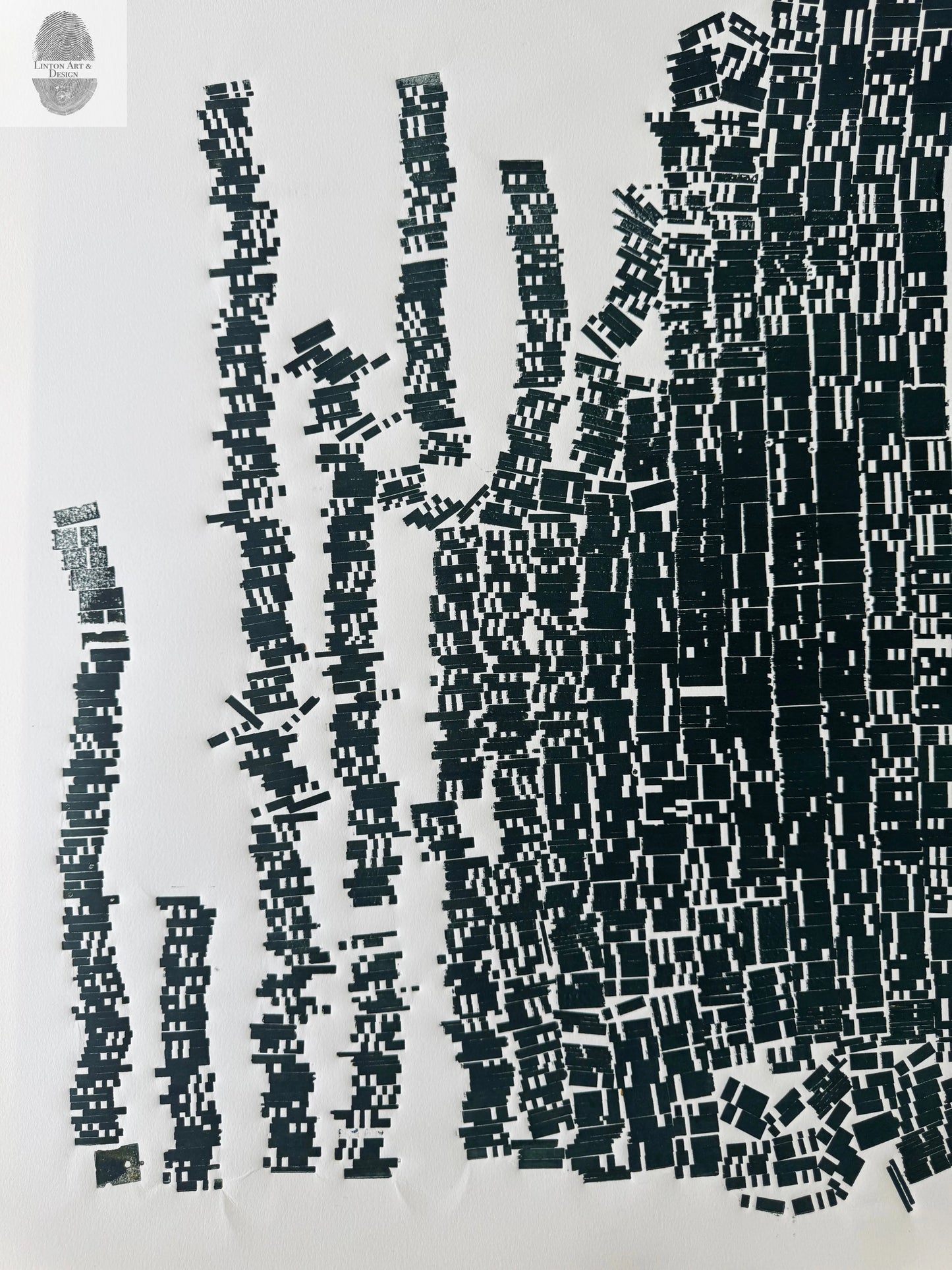 "File Your Complaint Here" Abstract Forest Green Letter Type, Monotype, 24.5x25 Inches lintonart