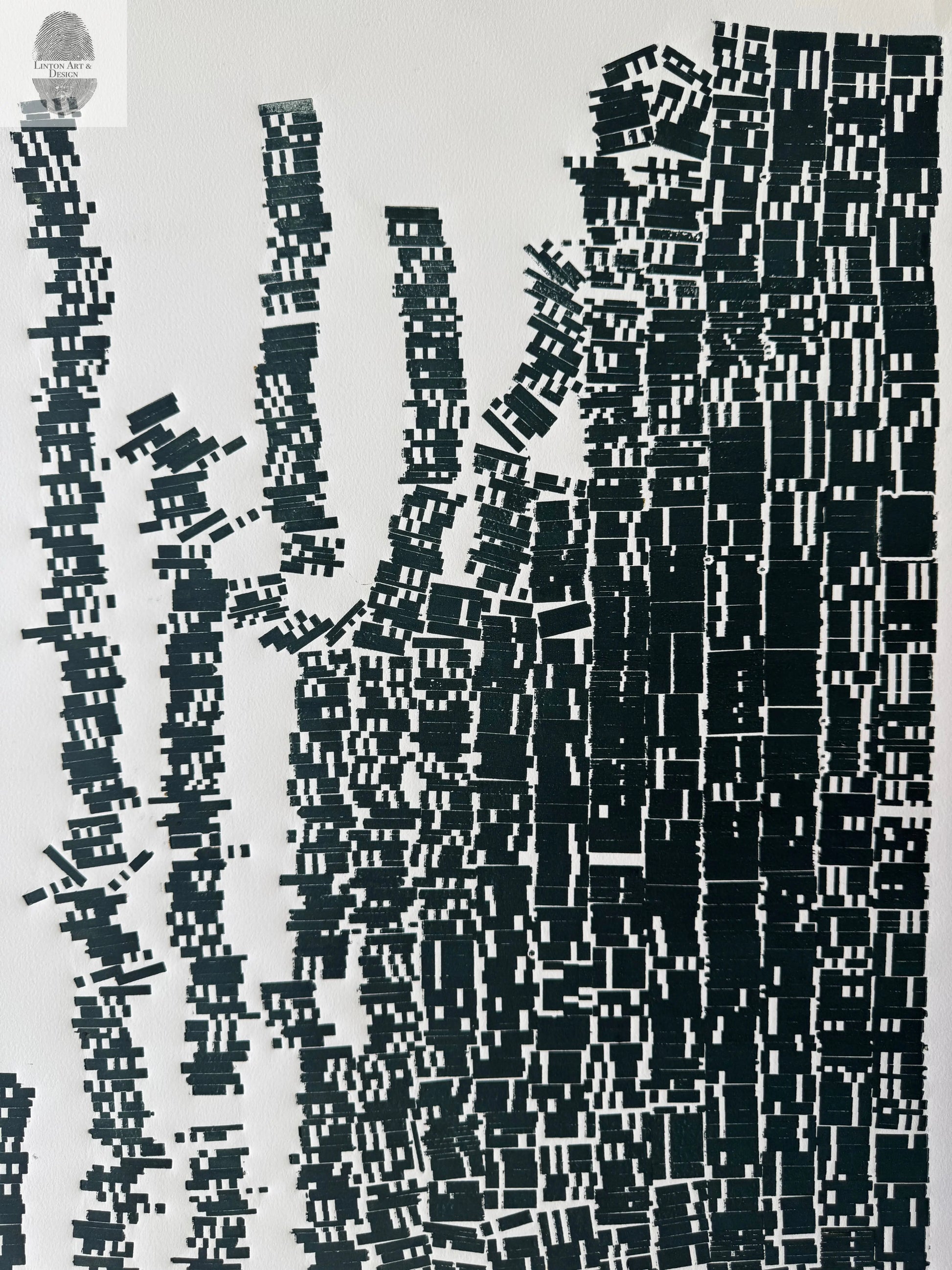 "File Your Complaint Here" Abstract Forest Green Letter Type, Monotype, 24.5x25 Inches lintonart