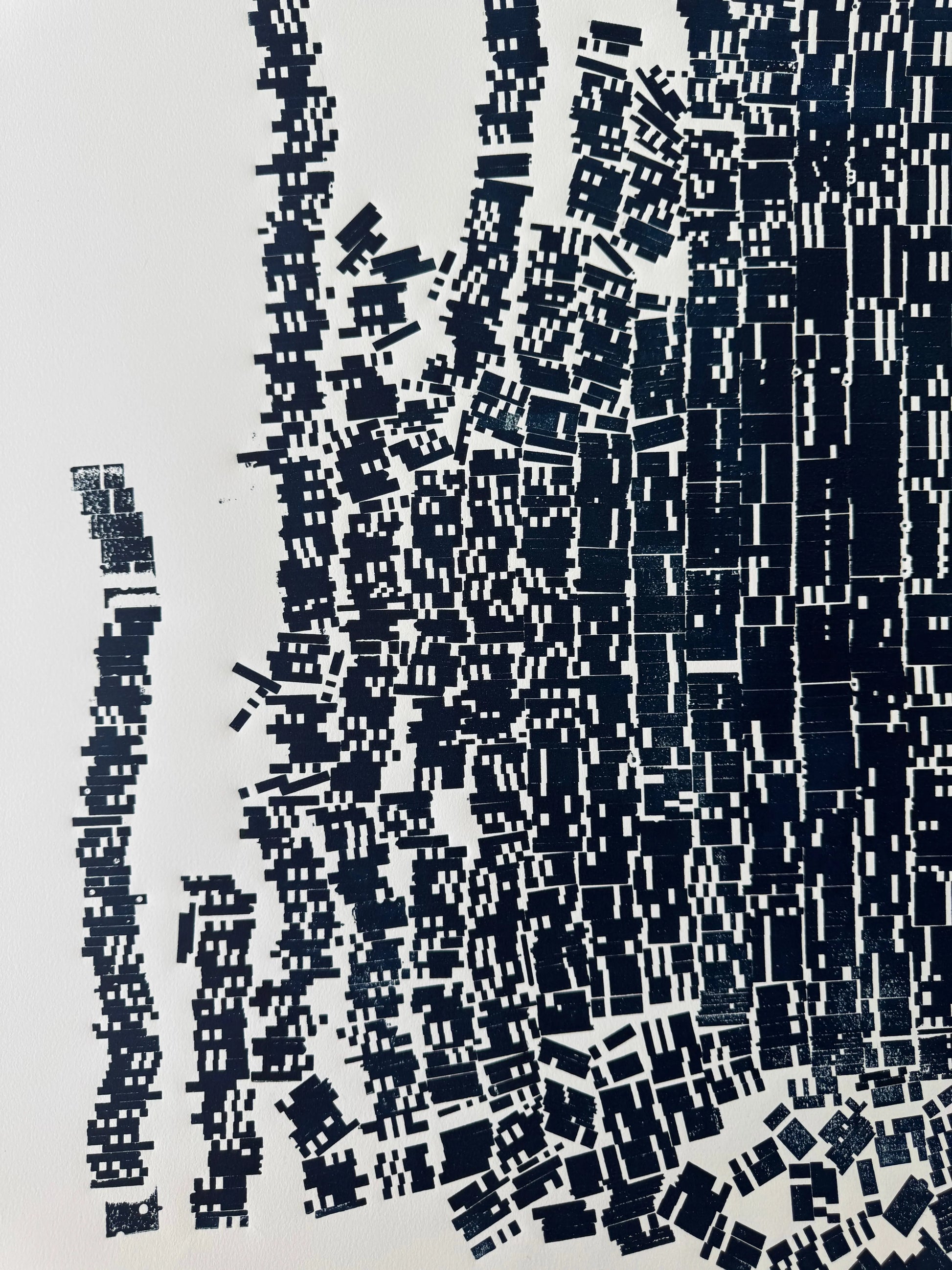 "File Your Complaint Here" Abstract Navy Blue Letter Type, Monotype, 27x26 Inches lintonart