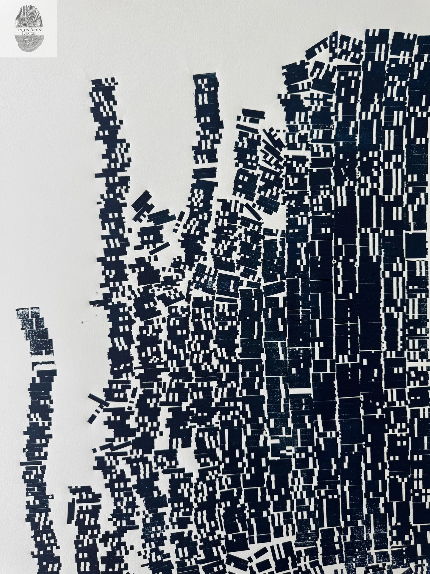 "File Your Complaint Here" Abstract Navy Blue Letter Type, Monotype, 27x26 Inches lintonart