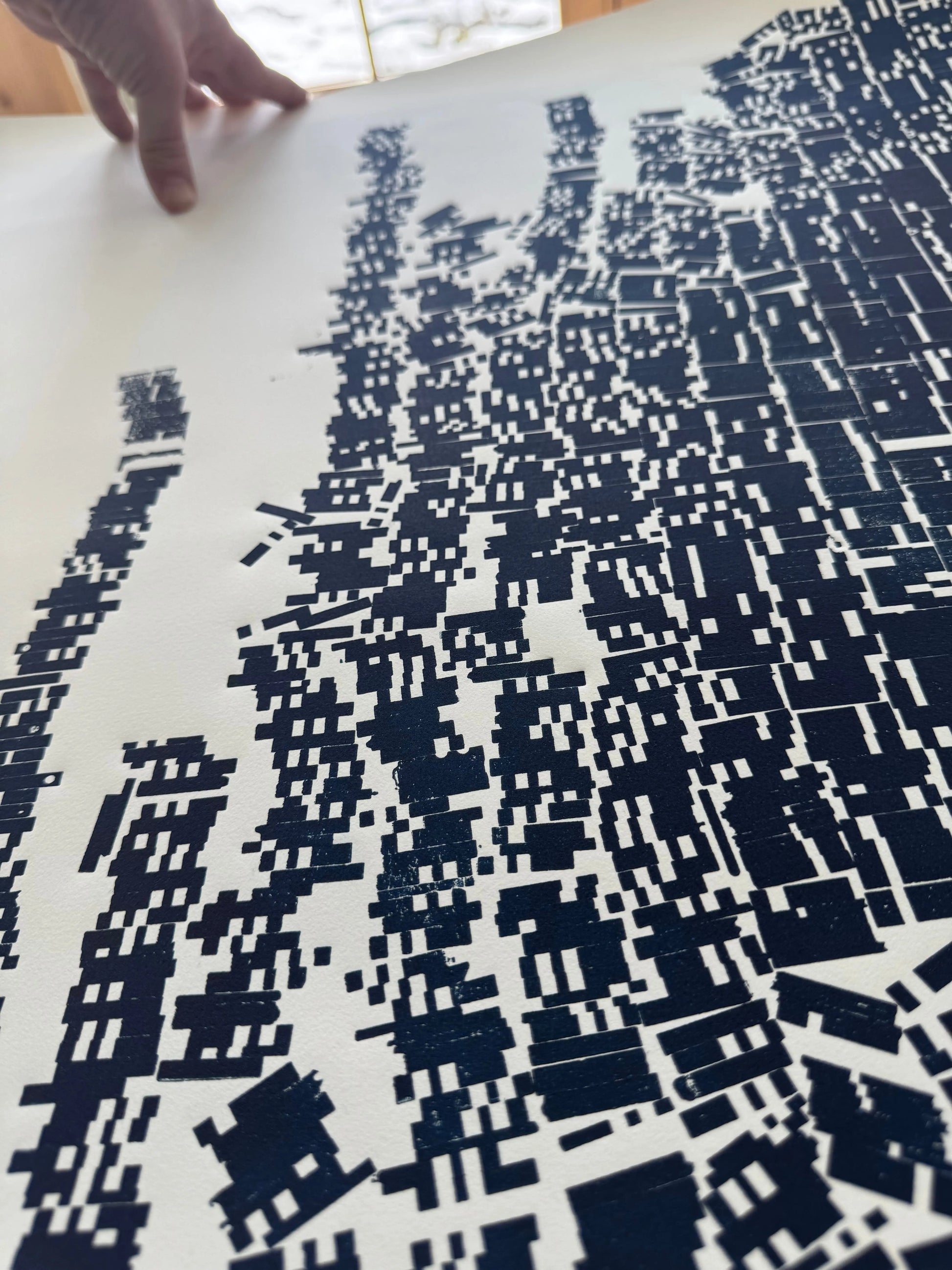 "File Your Complaint Here" Abstract Navy Blue Letter Type, Monotype, 27x26 Inches lintonart