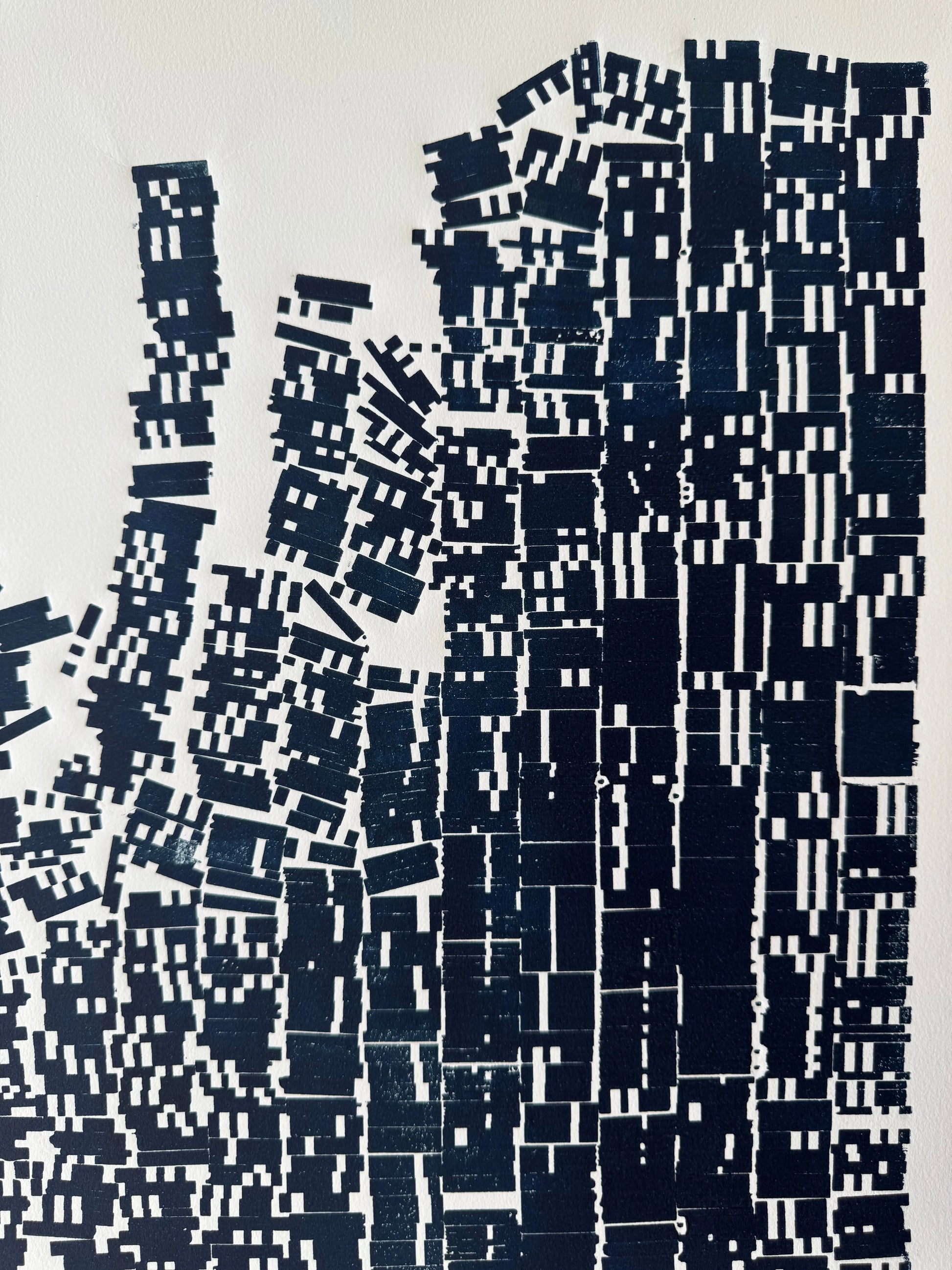 "File Your Complaint Here" Abstract Navy Blue Letter Type, Monotype, 27x26 Inches lintonart