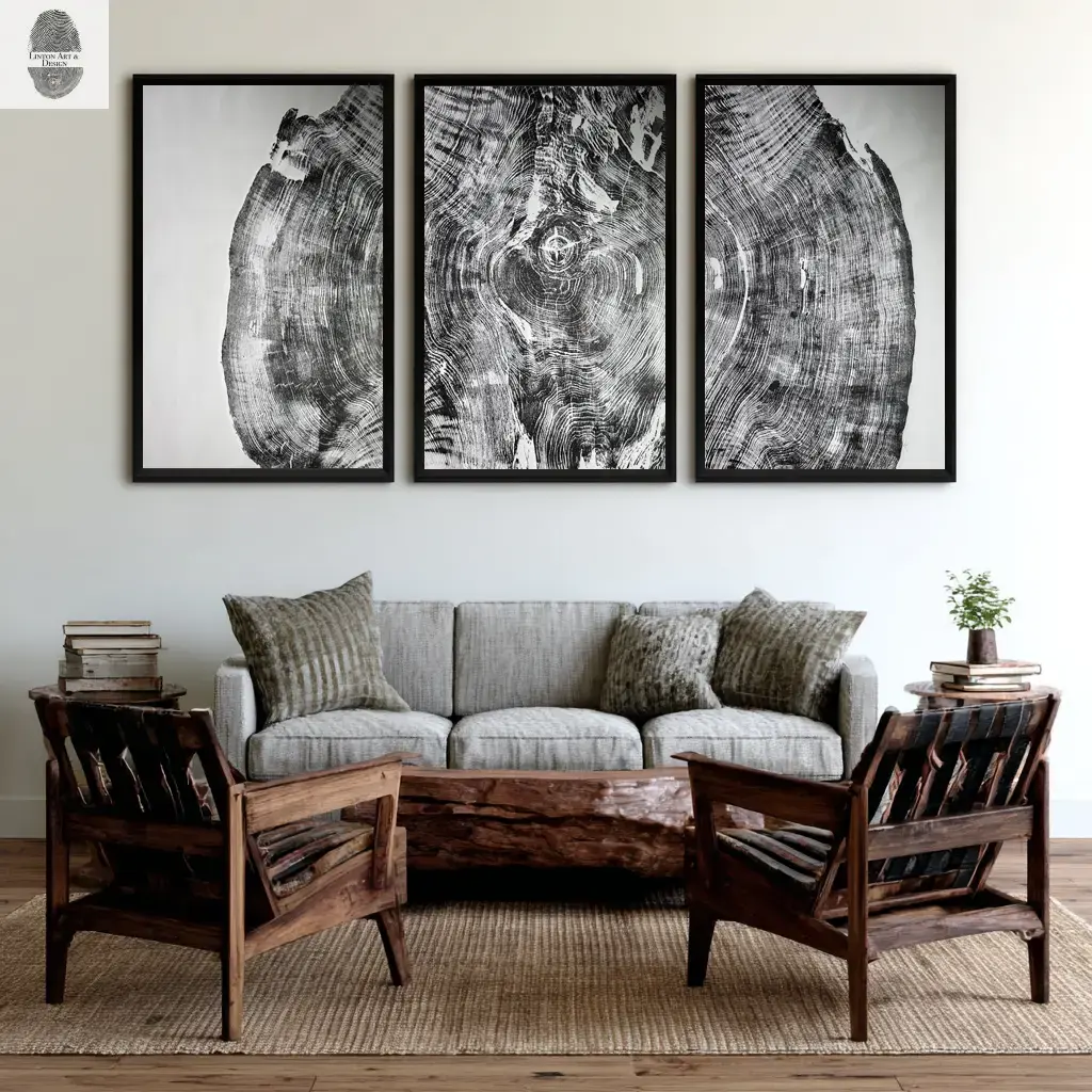Giant Redwood Art, Set of 3, three 24x36", Original, hand made, Woodcut print lintonart