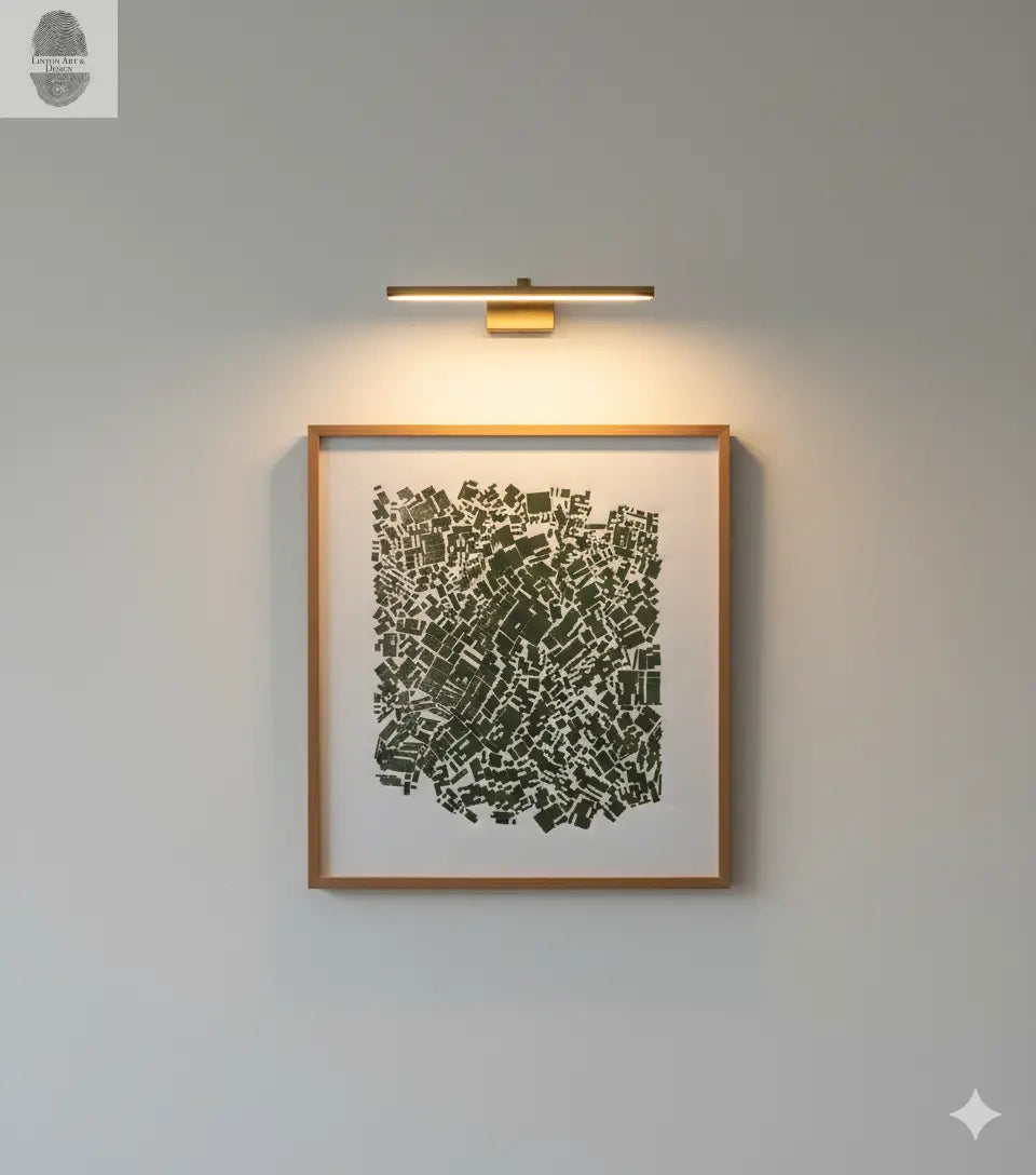 "Holding Pattern" Abstract Green Letter Type MonoPrint 18.75x21 inches lintonart