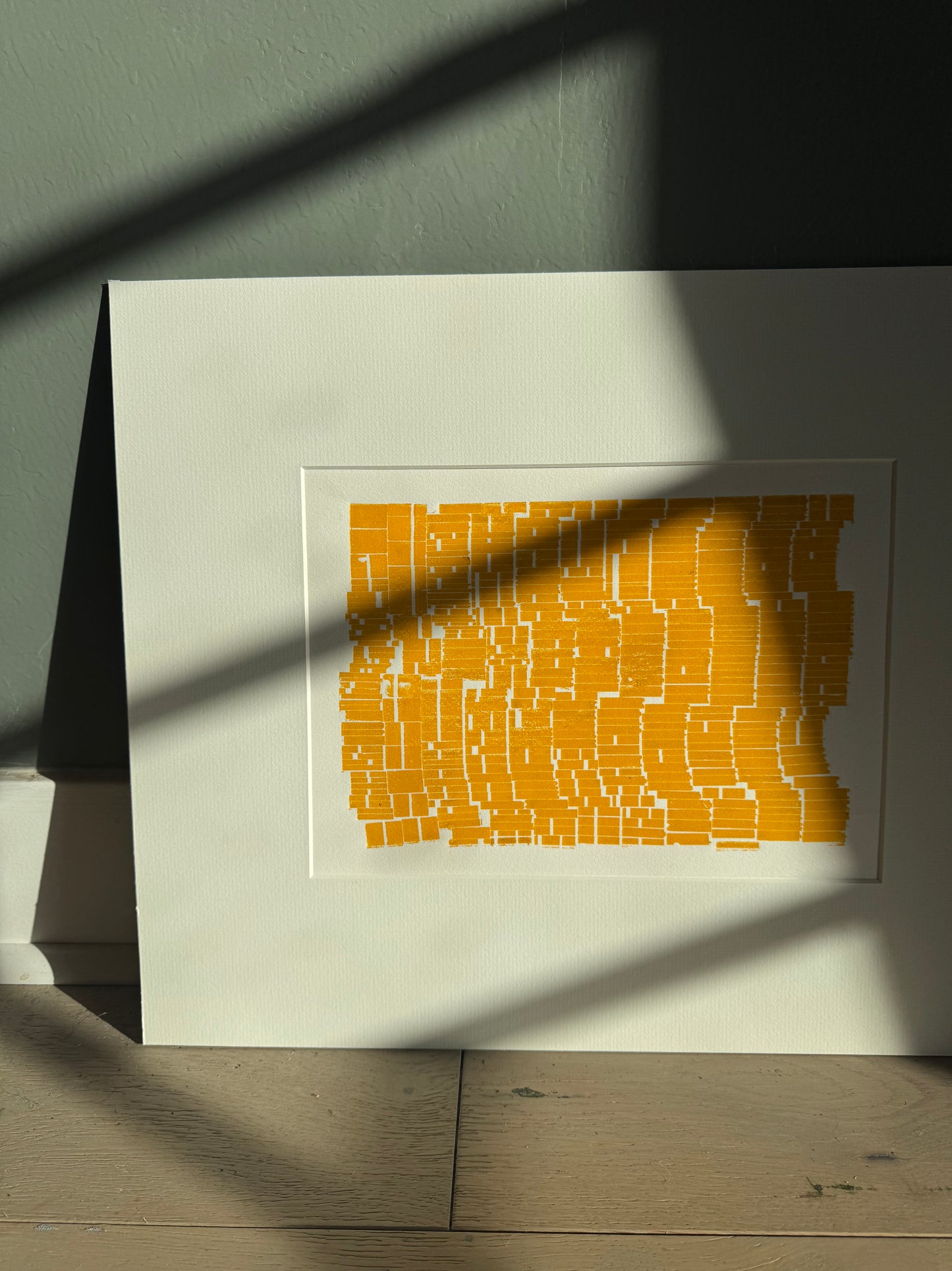 Yellow Abstract Letter Type Print, Matted, 16x19.5 inches