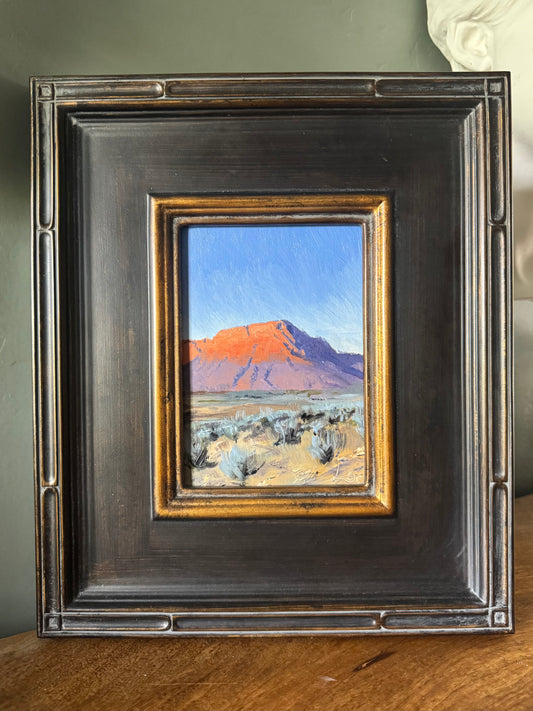 Last Light on the Butte. 5x7 Original Oil Painting