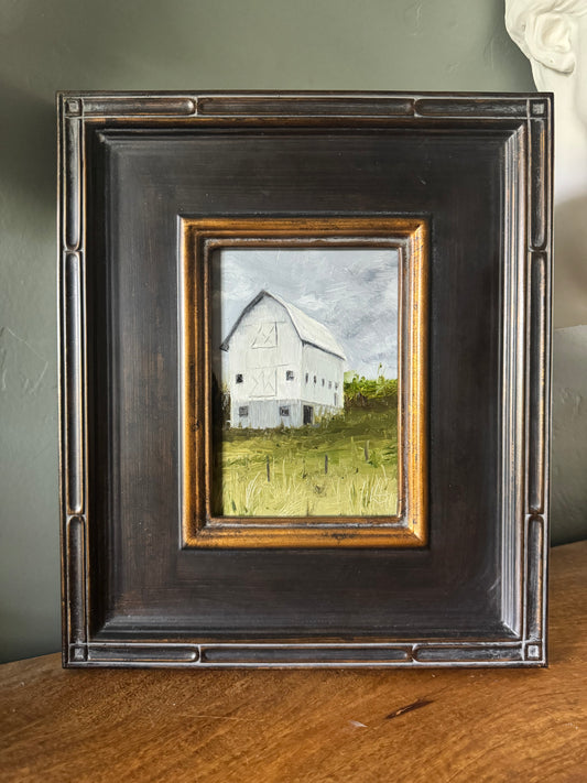 The Big White Barn. 5x7 Original Oil Painting