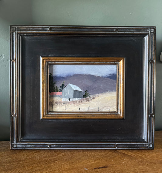 Purple Mountains and the Barn. 5x7 Original Oil Painting