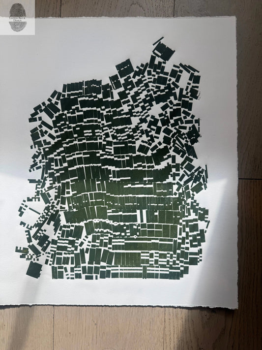 "Keep It Together" Abstract Green letter Type MonoPrint 19x16 inches lintonart