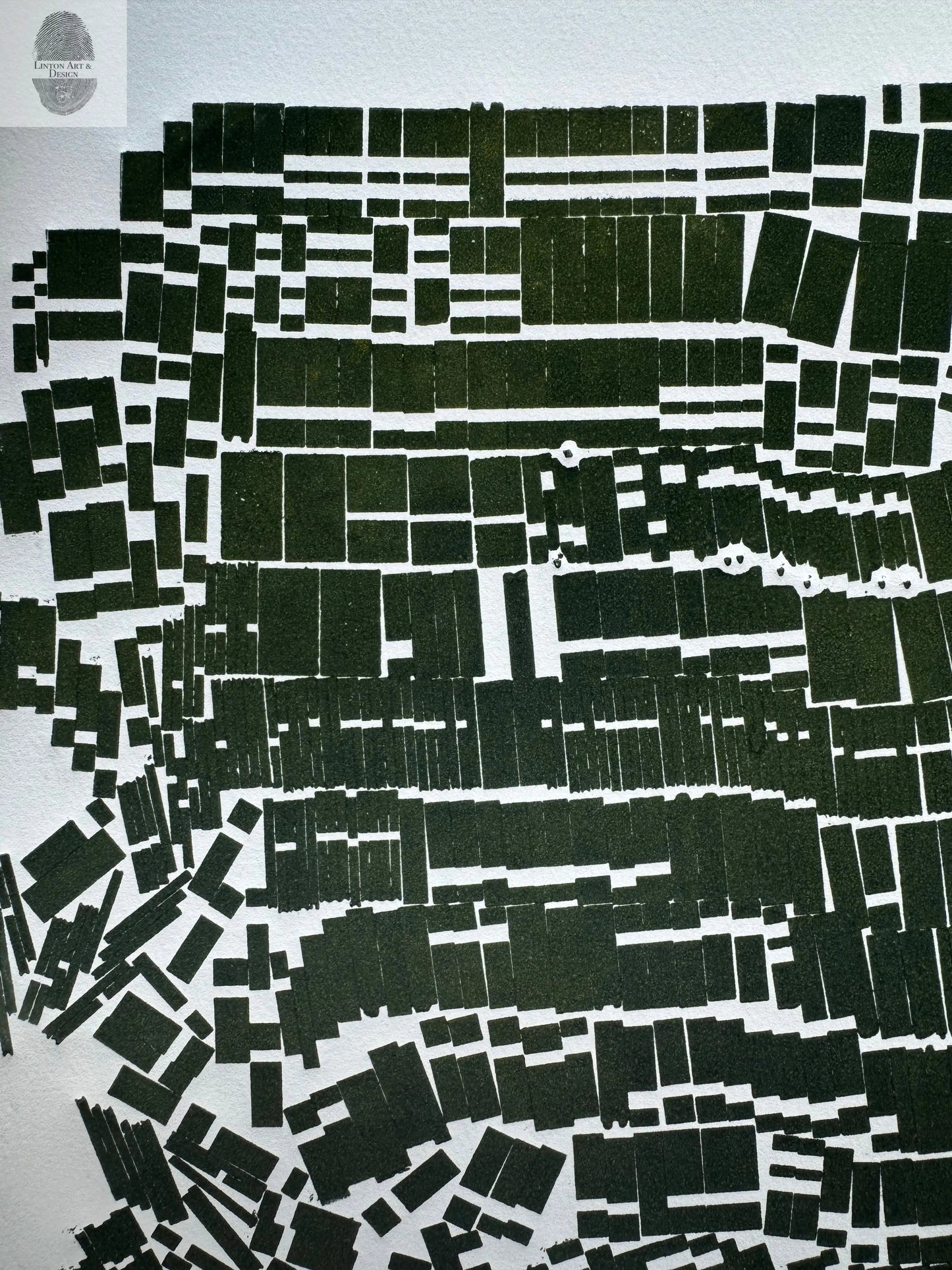 "Keep It Together" Abstract Green letter Type MonoPrint 19x16 inches lintonart