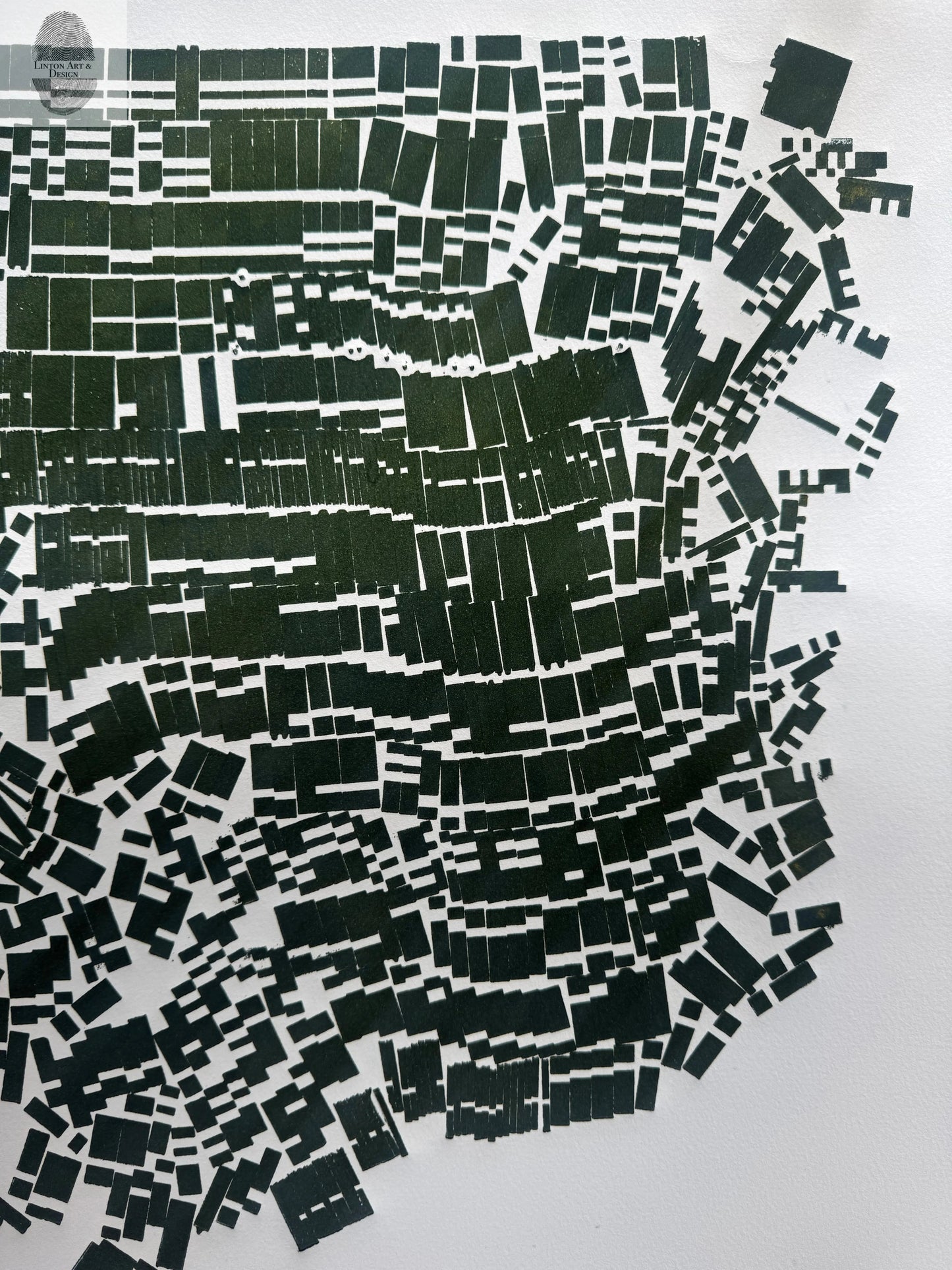 "Keep It Together" Abstract Green letter Type MonoPrint 19x16 inches lintonart