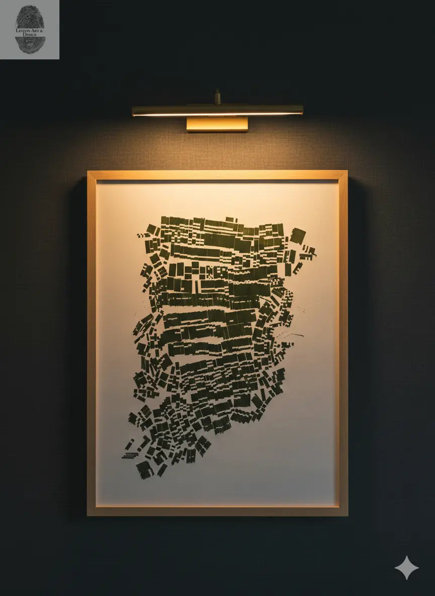 "Landslide" Abstract Green letter Type MonoPrint 21.5x16 inches lintonart