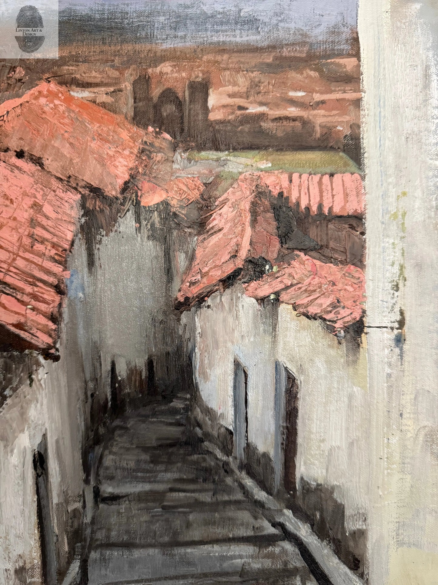 Narrow Street in Cusco Peru. Calle Resbaloso. 9x12 inches lintonart