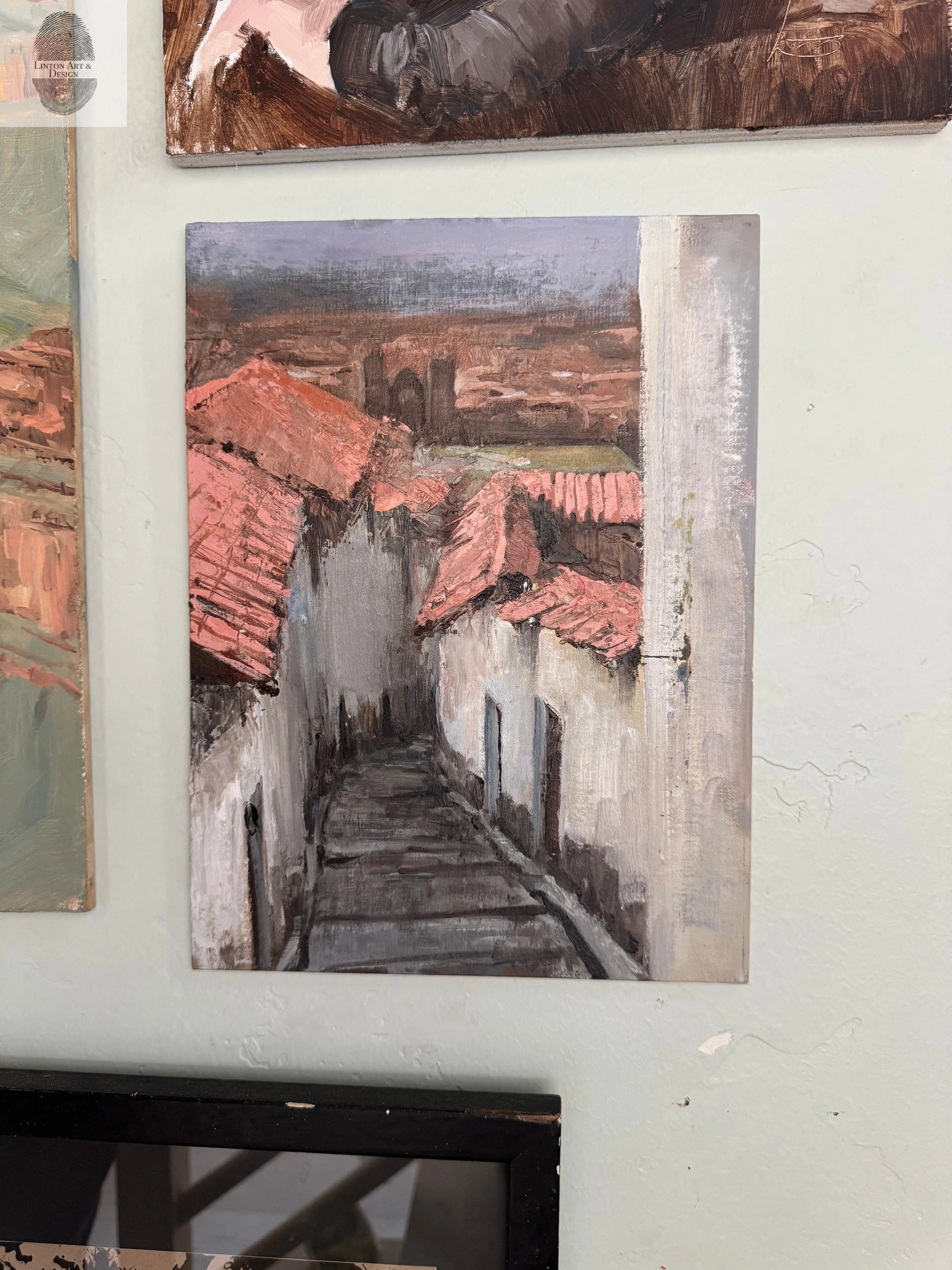 Narrow Street in Cusco Peru. Calle Resbaloso. 9x12 inches lintonart