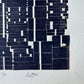 Navy Blue Abstract Monotype Print, Letter Type Print, Matted, 16x19 inches lintonart
