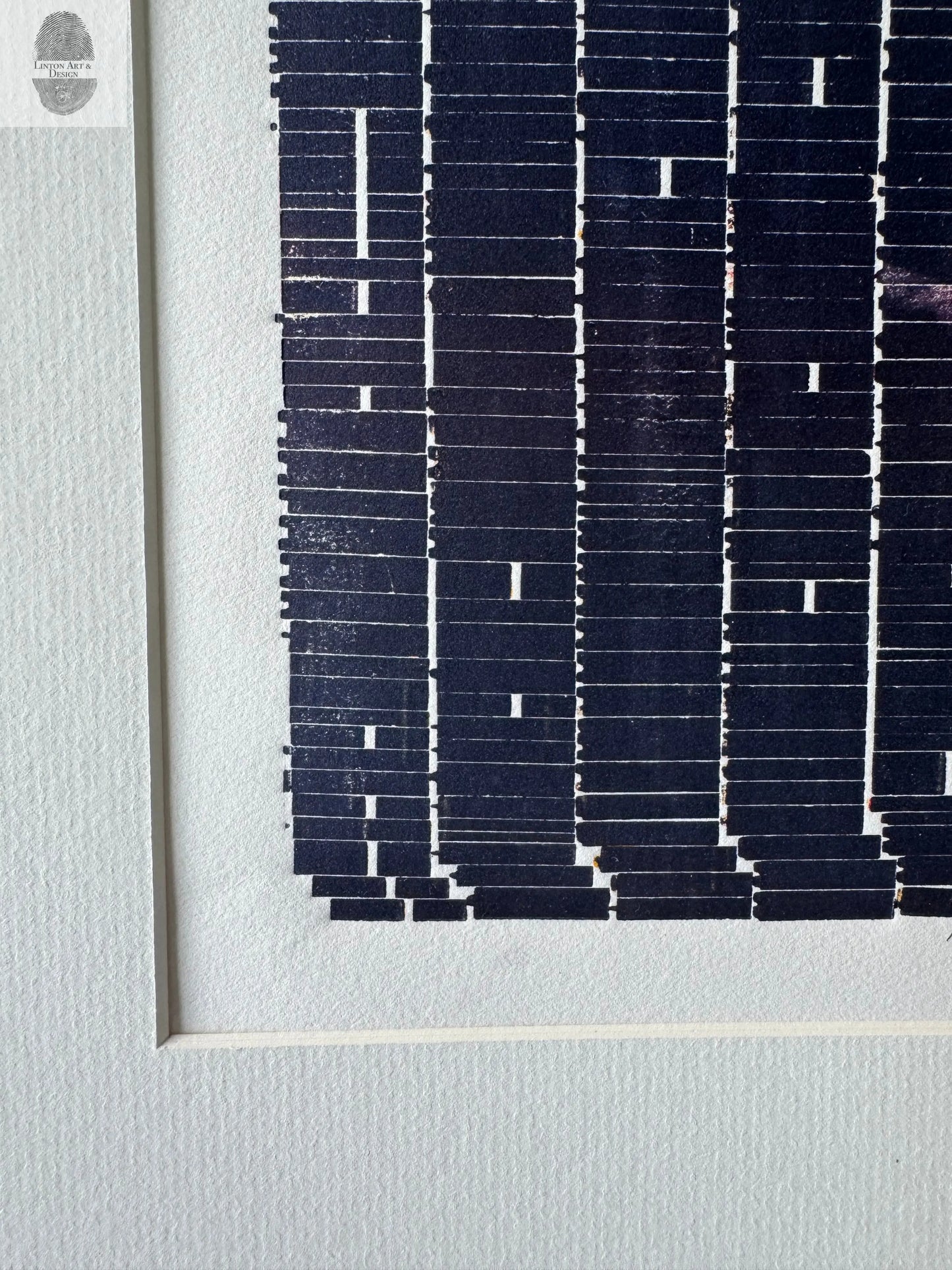 Navy Blue Abstract Monotype Print, Letter Type Print, Matted, 16x19 inches lintonart