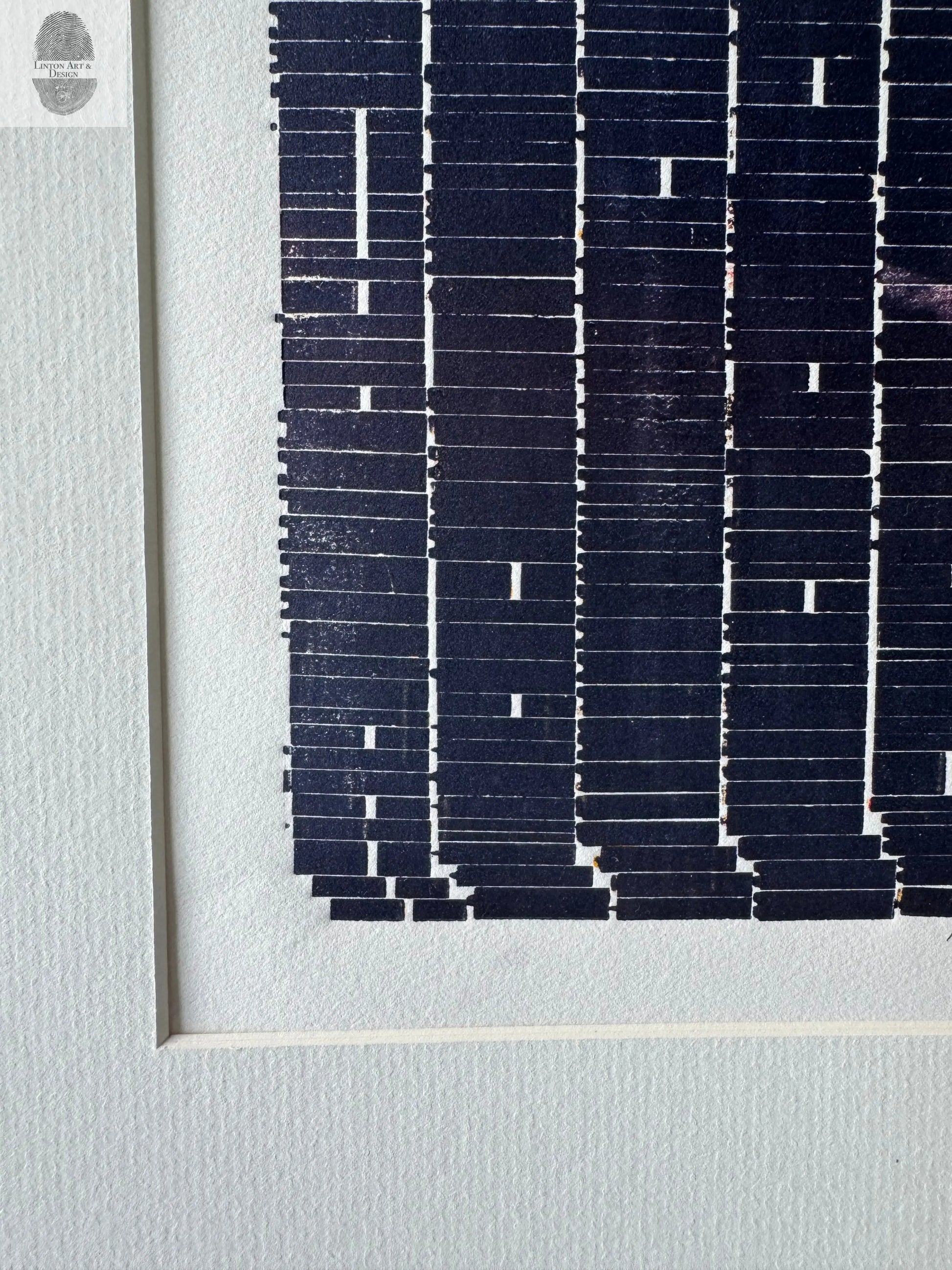 Navy Blue Abstract Monotype Print, Letter Type Print, Matted, 16x19 inches lintonart