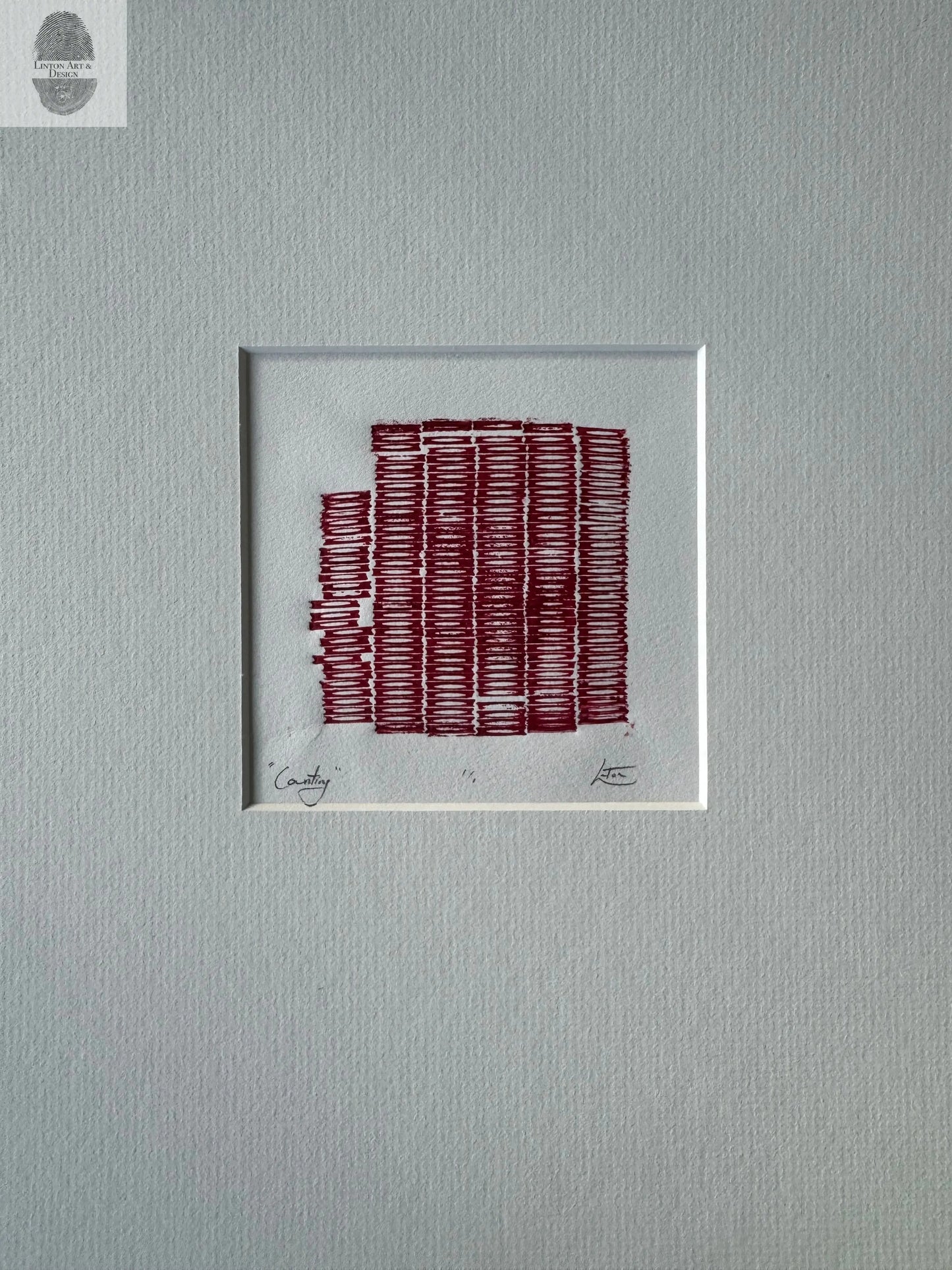 Original Letter Type Print, Abstract Monoprint, Matted, 14.5x14.5 inches lintonart