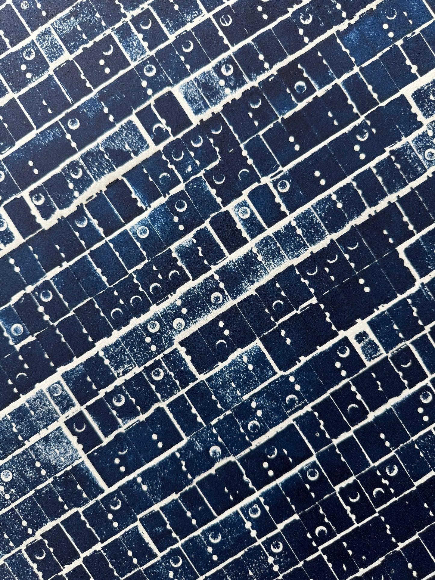 "Pattern Seeking" Abstract Navy Blue Letter Type, Monotype, 18.5X24 Inches lintonart