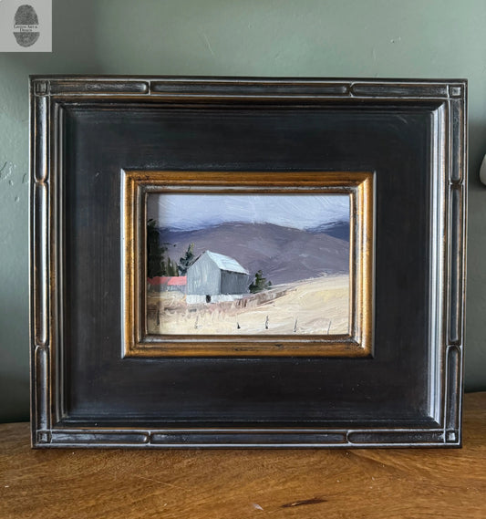 Purple Mountains and the Barn. 5x7 Original Oil Painting lintonart