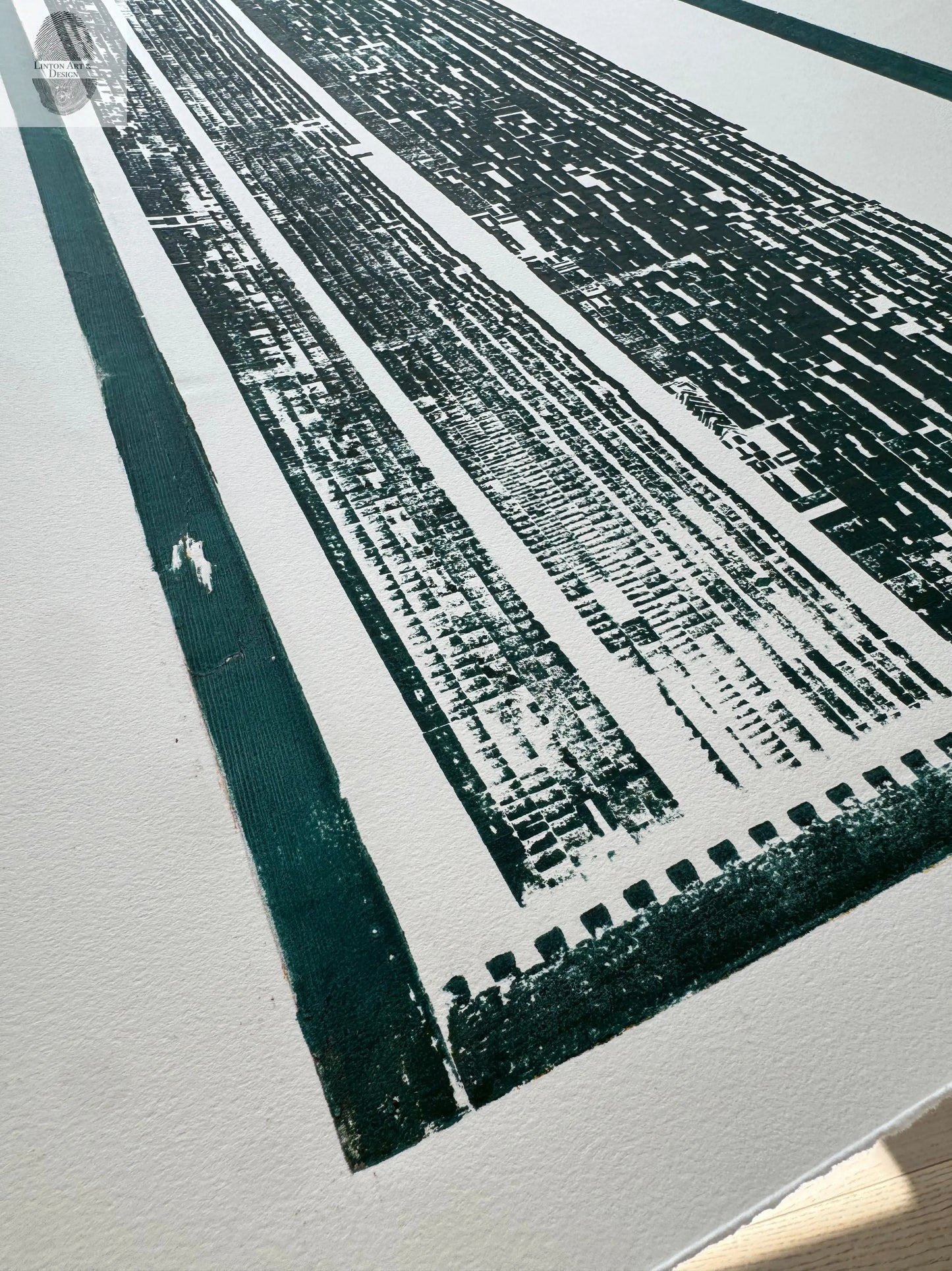 "Read Between The Lines" Abstract Forest Green Letter Type, Monotype, 24.5x34.5 Inches (Copy) lintonart