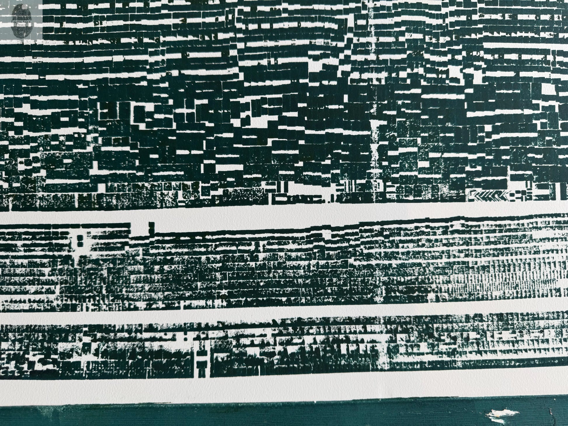 "Read Between The Lines" Abstract Forest Green Letter Type, Monotype, 24.5x34.5 Inches (Copy) lintonart