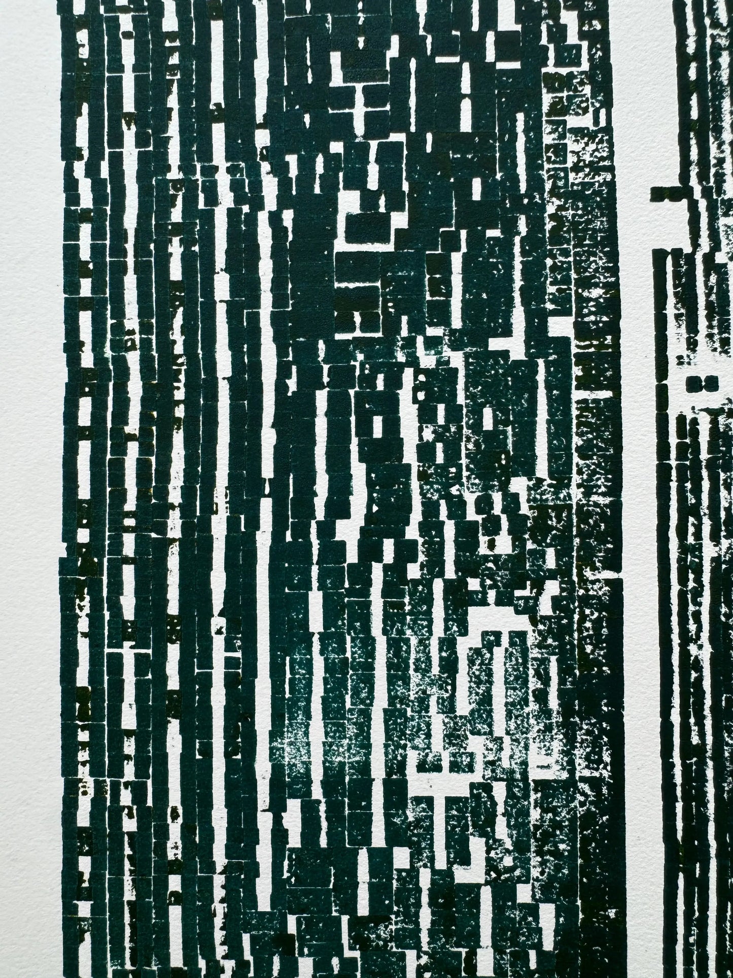"Read Between The Lines" Abstract Forest Green Letter Type, Monotype, 24.5x34.5 Inches (Copy) lintonart