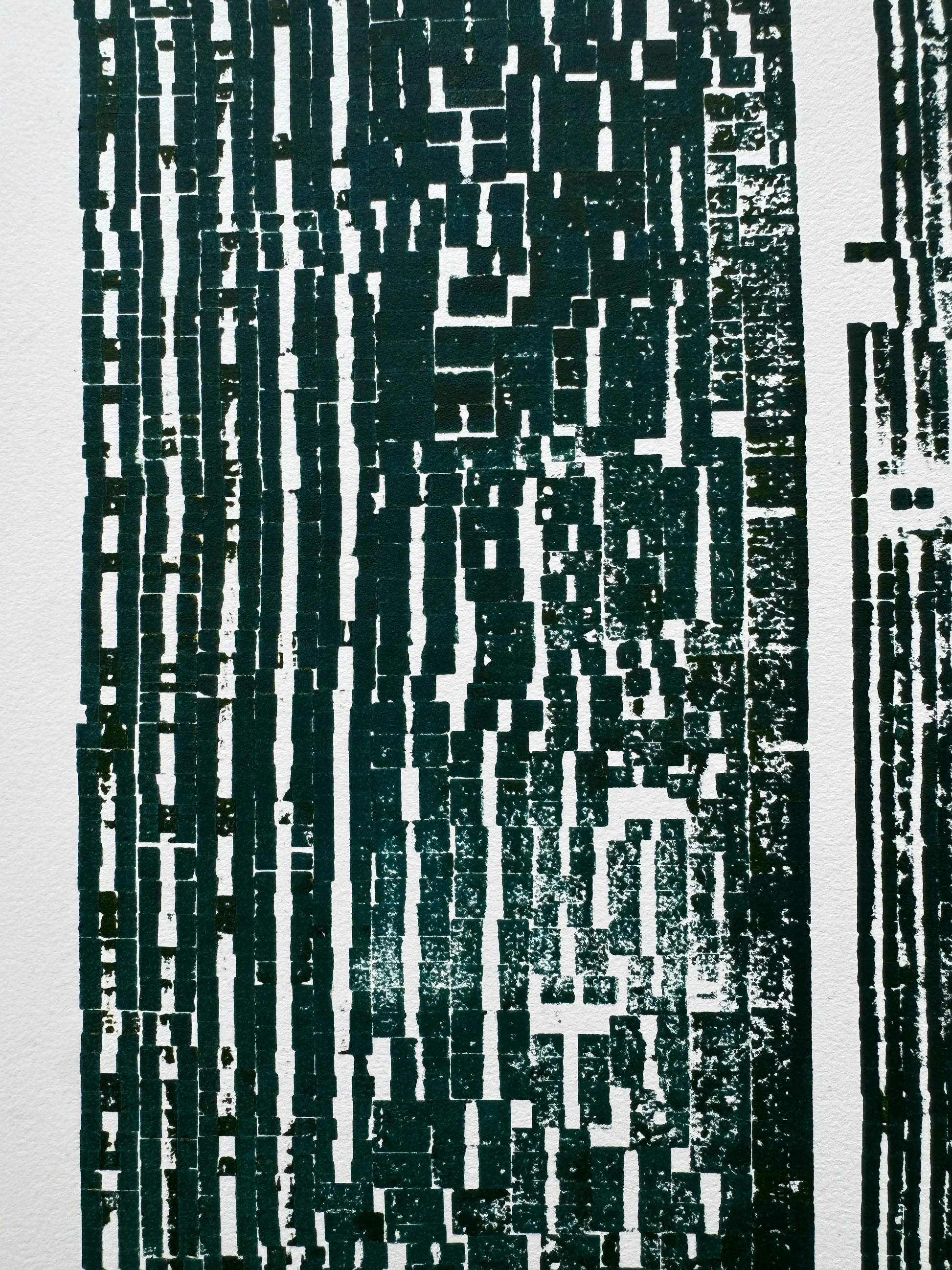 "Read Between The Lines" Abstract Forest Green Letter Type, Monotype, 24.5x34.5 Inches (Copy) lintonart