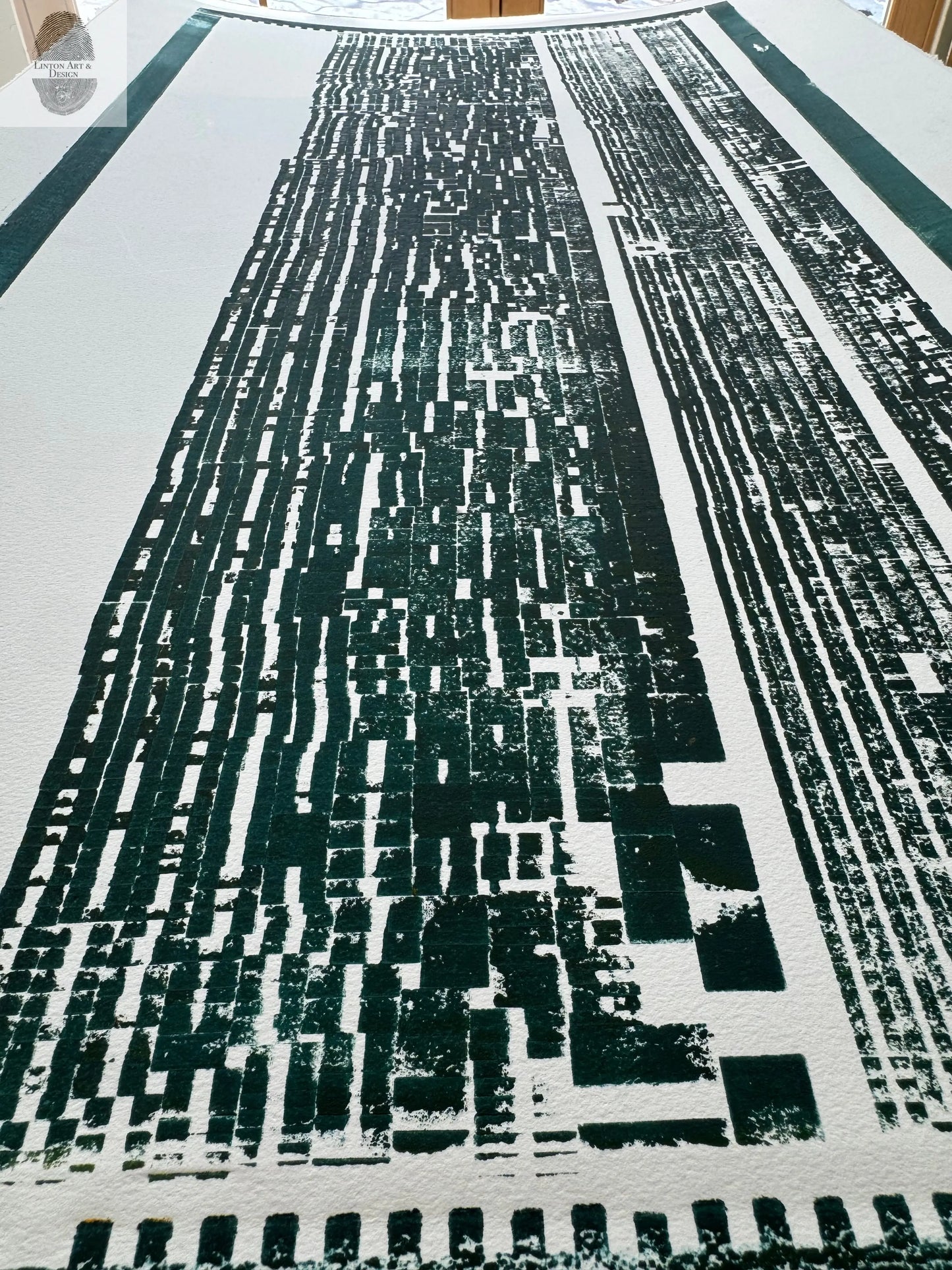 "Read Between The Lines" Abstract Forest Green Letter Type, Monotype, 24.5x34.5 Inches (Copy) lintonart