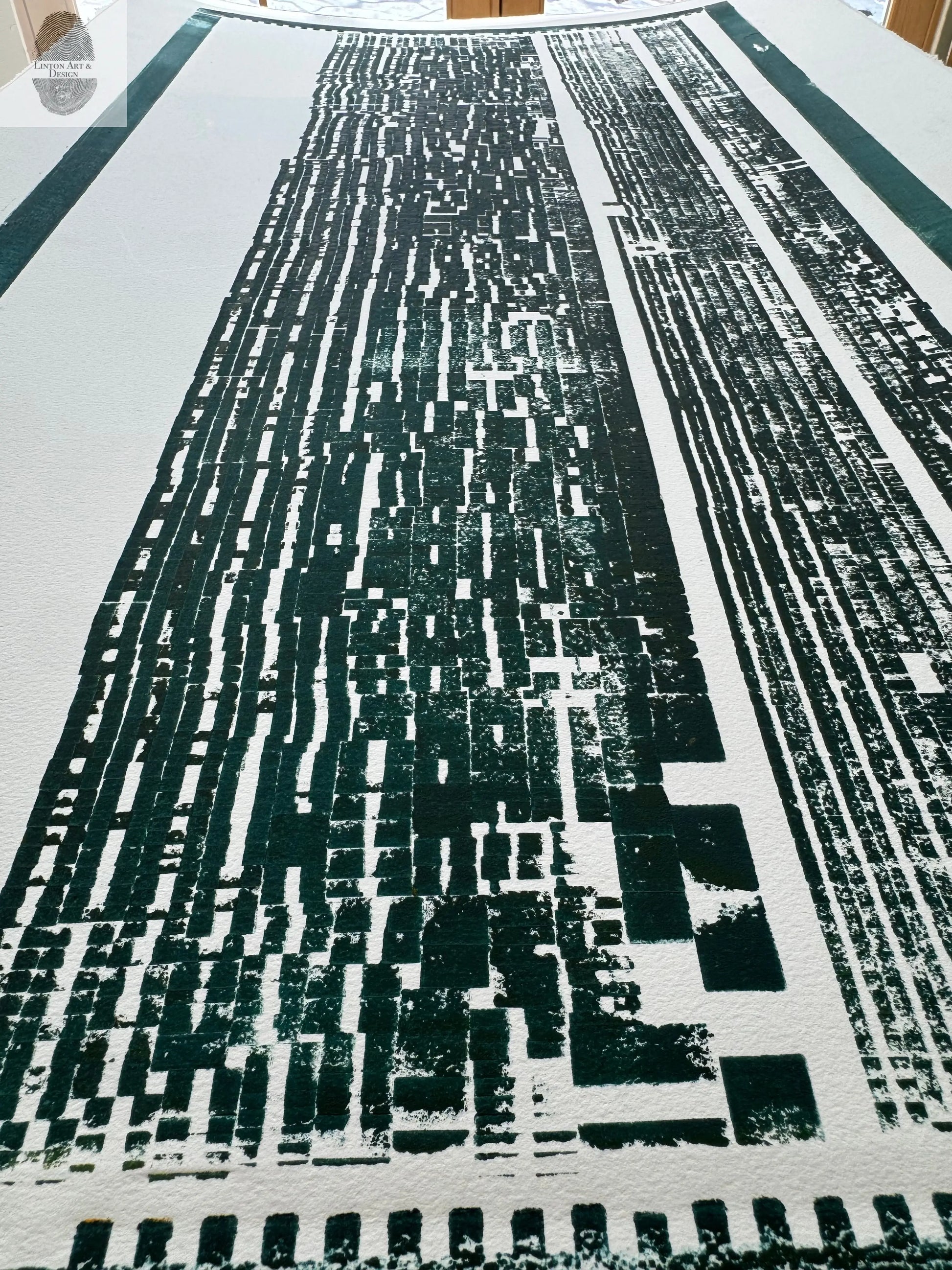 "Read Between The Lines" Abstract Forest Green Letter Type, Monotype, 24.5x34.5 Inches (Copy) lintonart