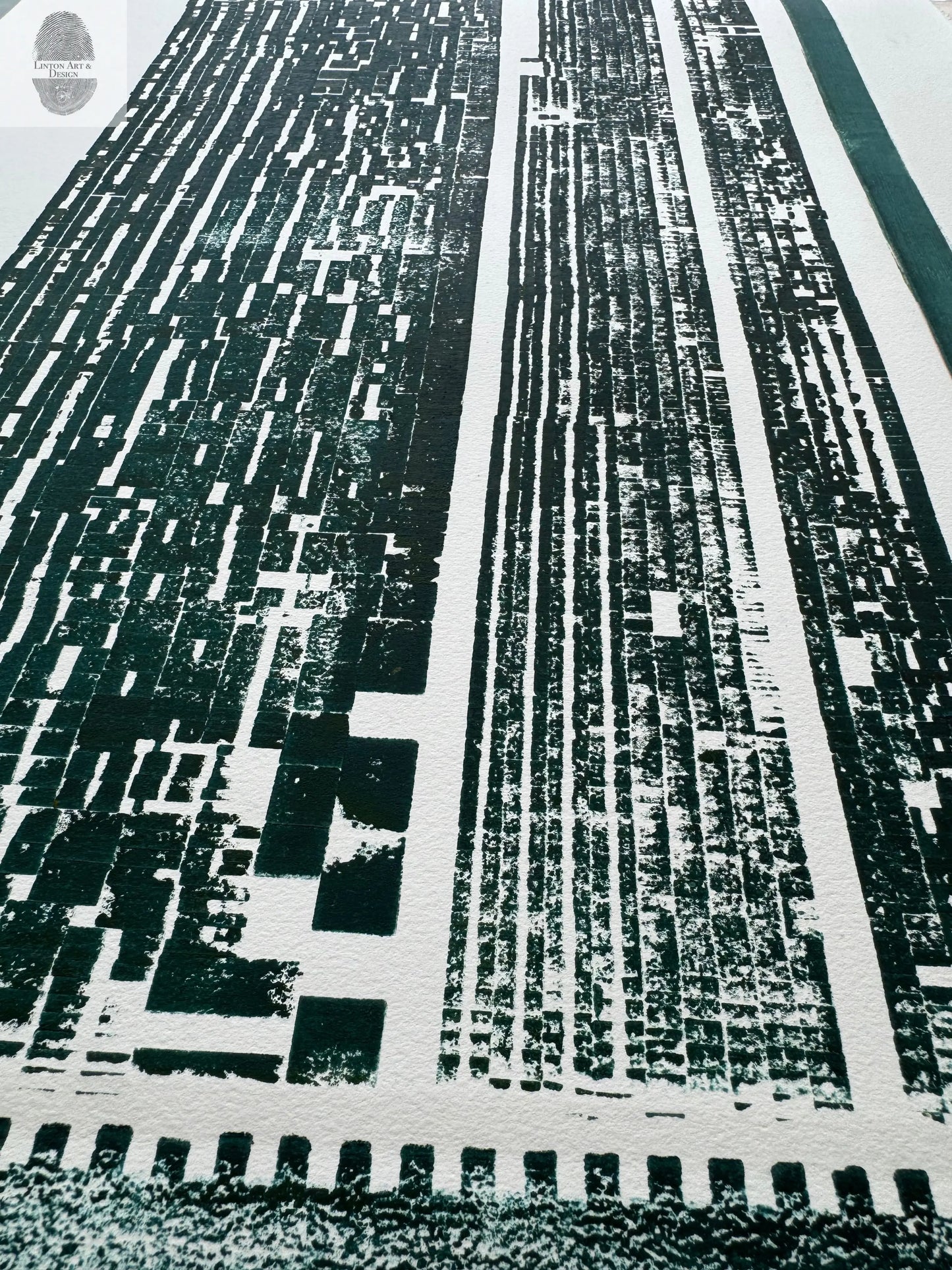 "Read Between The Lines" Abstract Forest Green Letter Type, Monotype, 24.5x34.5 Inches (Copy) lintonart